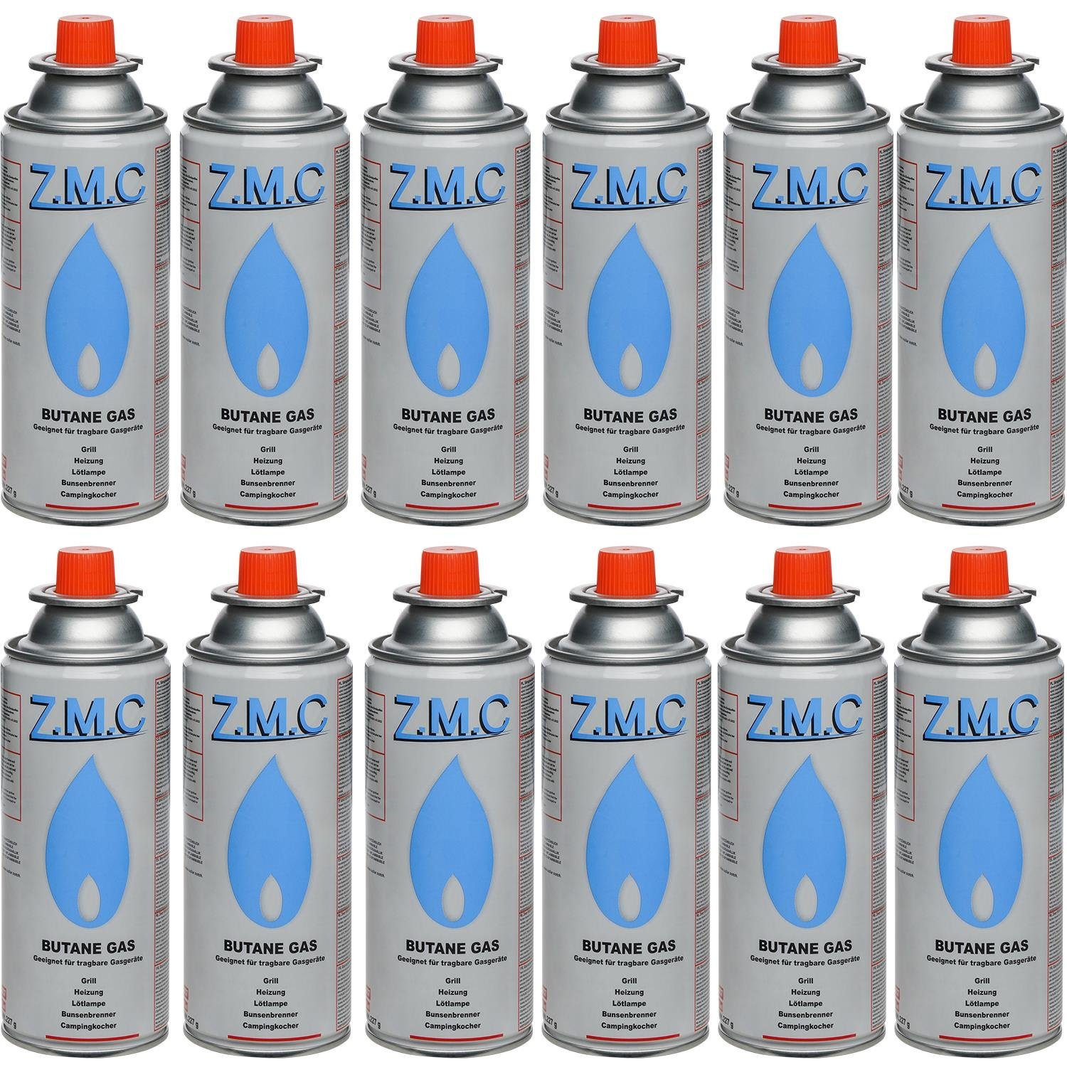 ZMC Gaskartusche Butan Gas Kartusche 227g Butangas Gaskartusche Silber, Zubehör für Gaskocher Campingkocher Brenner Gasheizung Gasbrenner, 12 St., MSF-1a Gaskartuschen Campinggas Bunsenbrenner Campingkocher