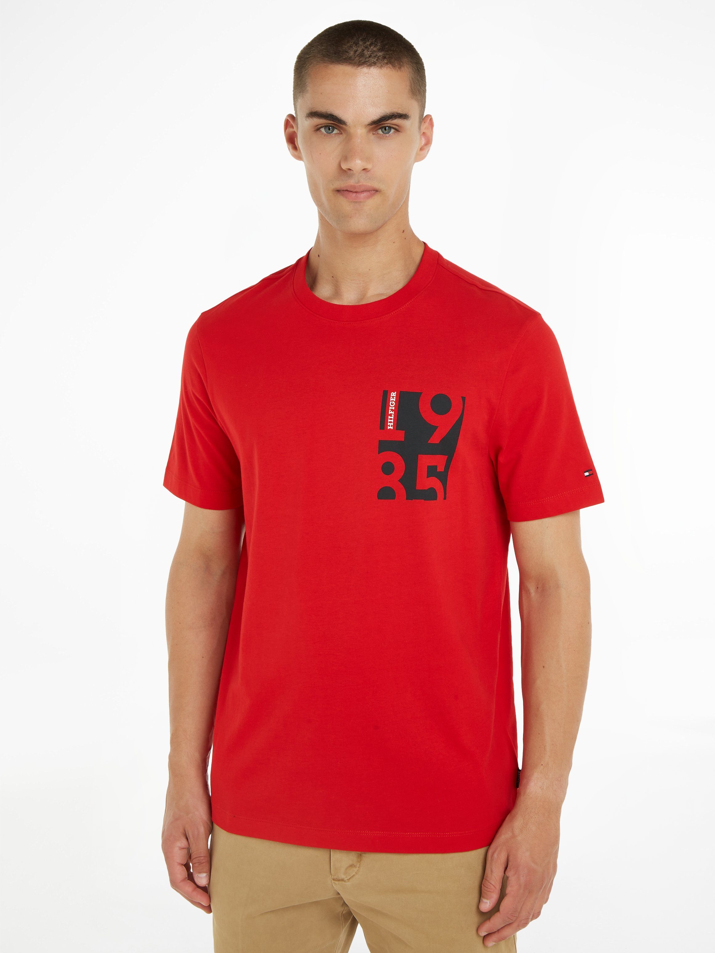 Primary Hilfiger T-Shirt TEE Red Tommy CHEST PRINT