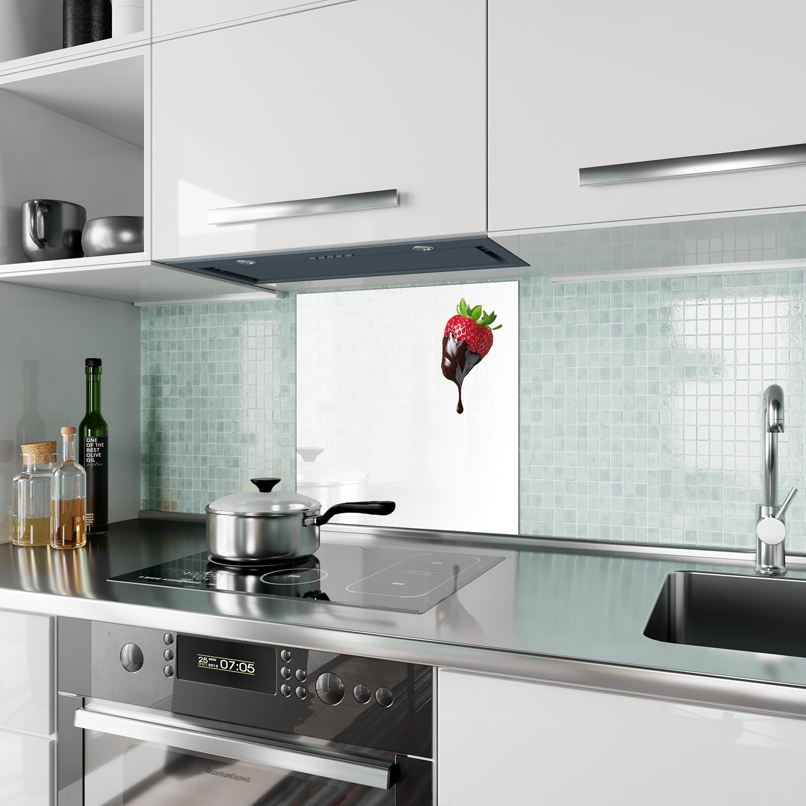 Primedeco Küchenrückwand Küchenrückwand mit Motiv Spritzschutz mit Erdbeere Schokolade Glas