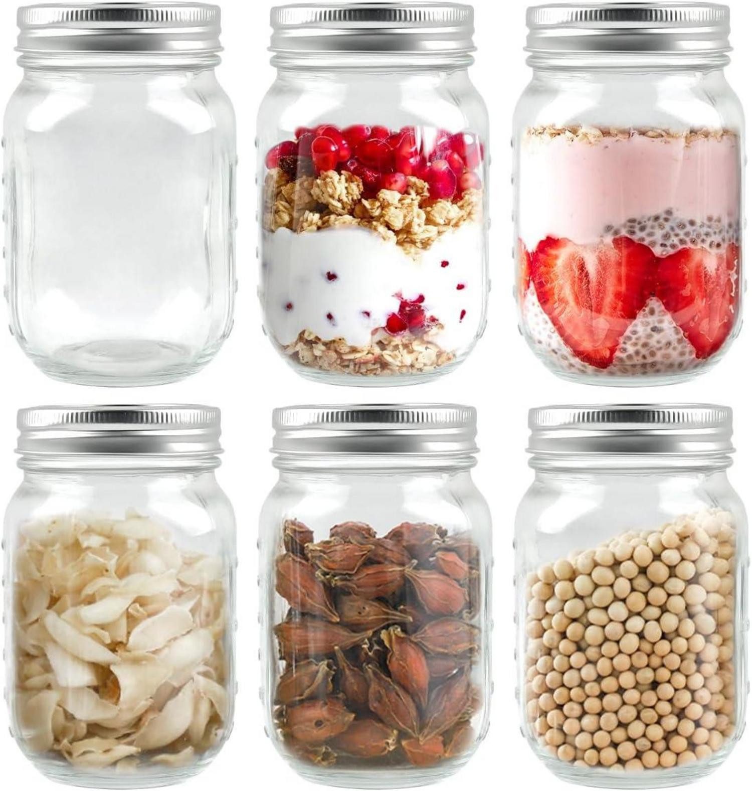 LuxusKollektion Einweggläser 6er Set Einmachgläser mit Schraubdeckel 500ml - Mason Jar für
