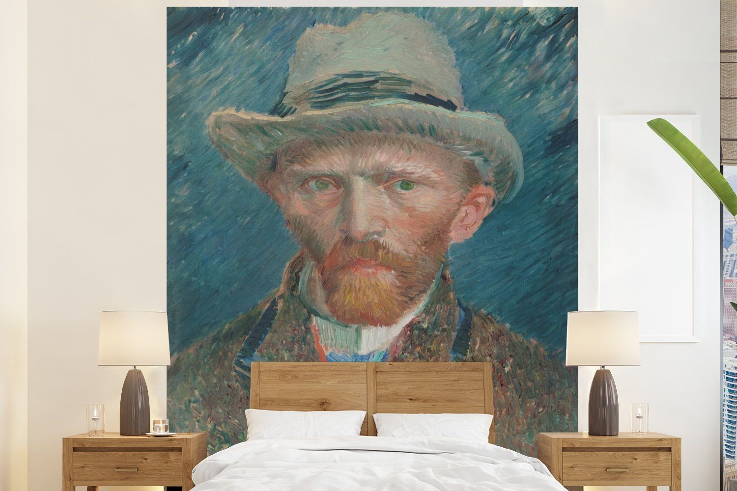 MuchoWow Fototapete Selbstporträt 1887 - Gemälde von Vincent van Gogh, Matt, bedruckt, (4 St), Vliestapete für Wohnzimmer Schlafzimmer Küche, Fototapete