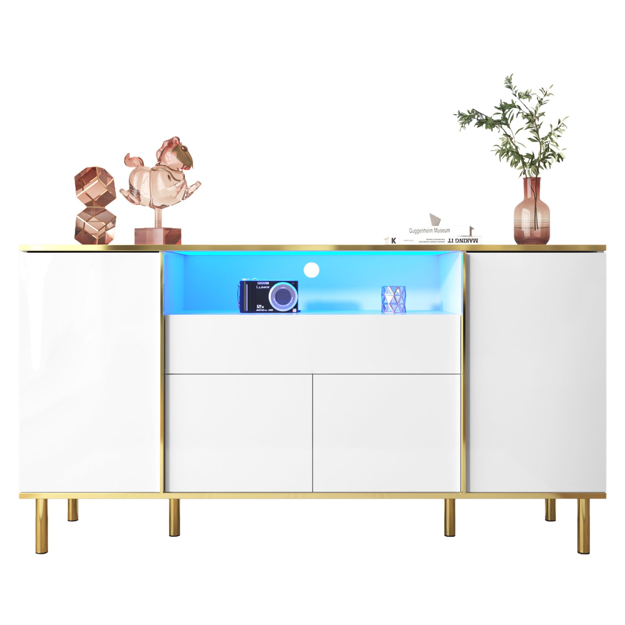 Merax Sideboard in Hochglanz mit LED- Beleuchtung (1 St), Kommode mit Schub günstig online kaufen