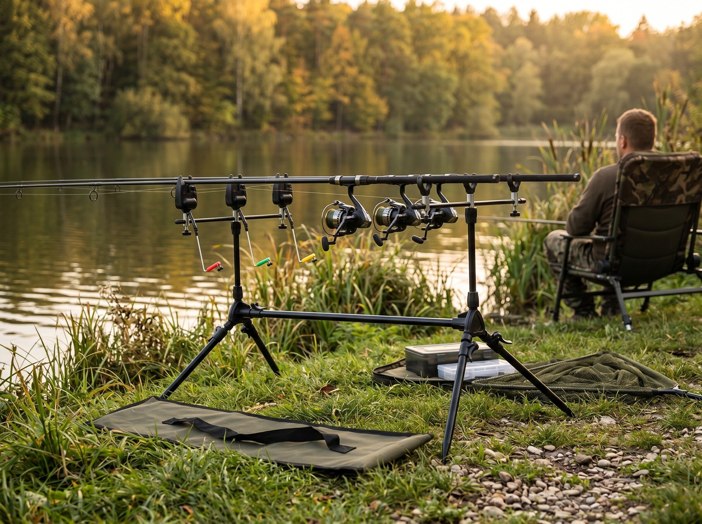 GARRYFIZH Rutenhalter Alu Rod Pod Set für 3 Ruten inkl. Bissanzeiger Karpfenangeln, (Leicht & stabil für See & Fluss – Komplettset direkt einsatzbereit)
