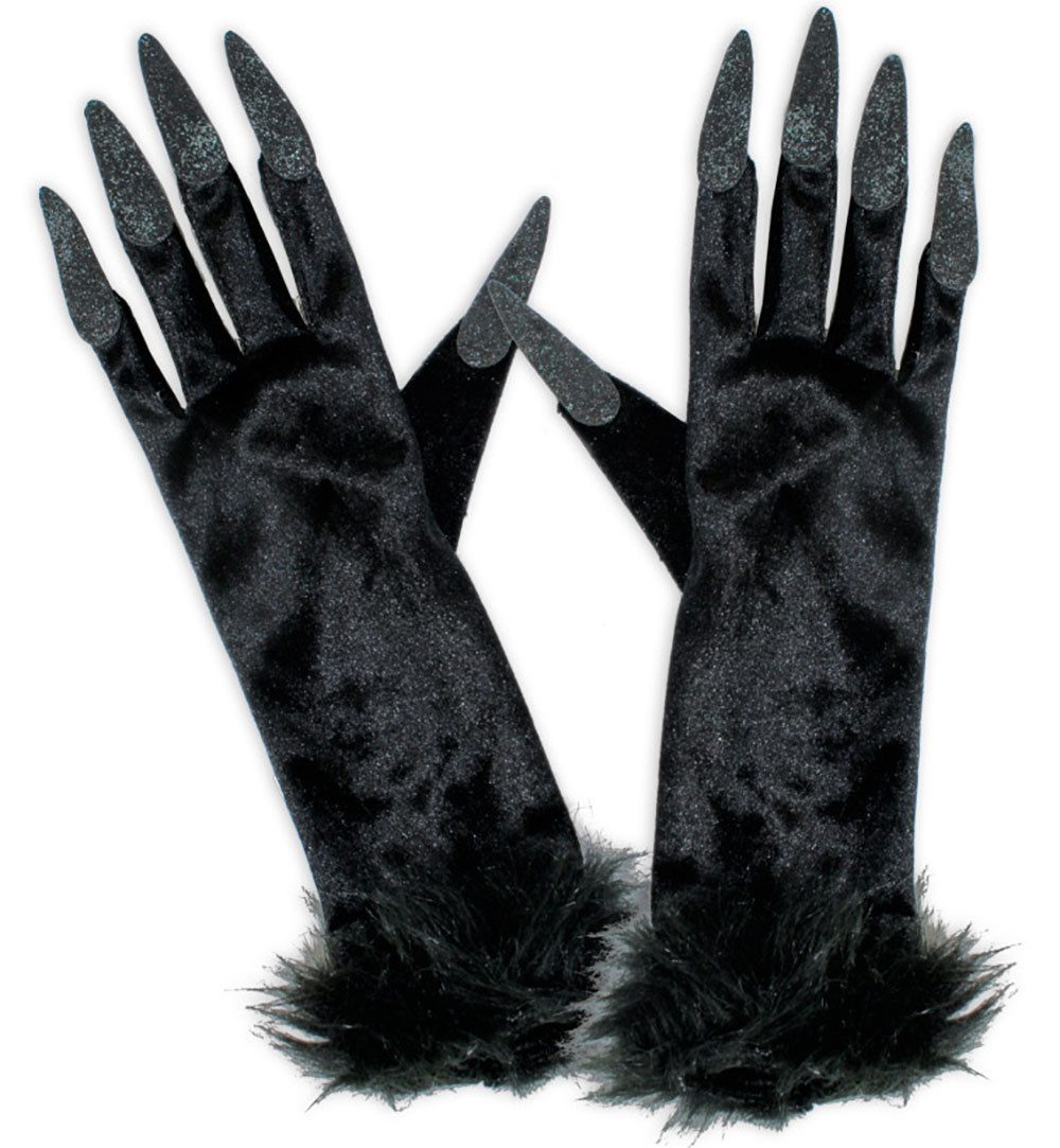 Fries Hexen-Kostüm 1 Paar Schwarze Hexen Handschuhe 38 cm lang Karneval Halloween, 38 cm lang