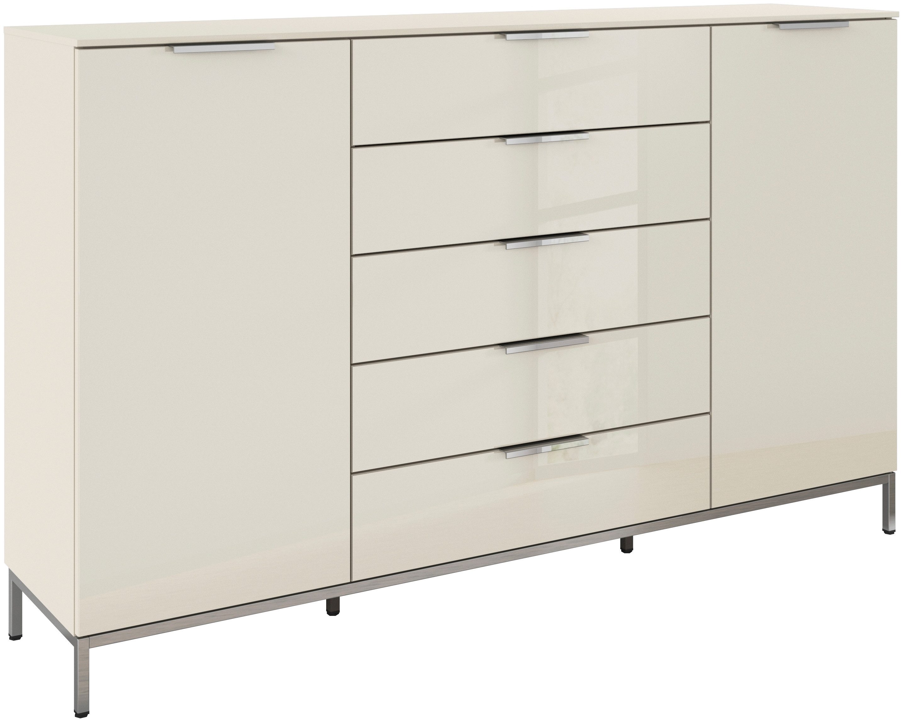 rauch Schubkastenkommode Kommode Türkommode Sideboard Kombikommode FLIPP mit Glasfront (Breite 160/180 cm mit 4 Einlegeböden), 2-trg mit 5 Schubladen und Soft-Close-Funktion, Glasfront, 2 Breiten