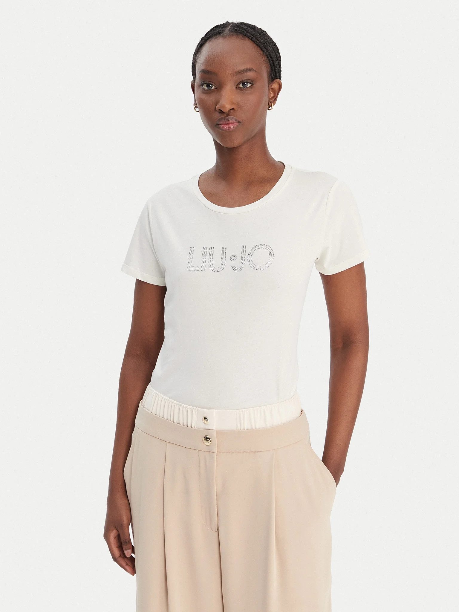 Liu Jo Kurzarmshirt - LIU JO Kurzarm Shirt mit Strasslogo - ECS T-SHIRT MOD günstig online kaufen