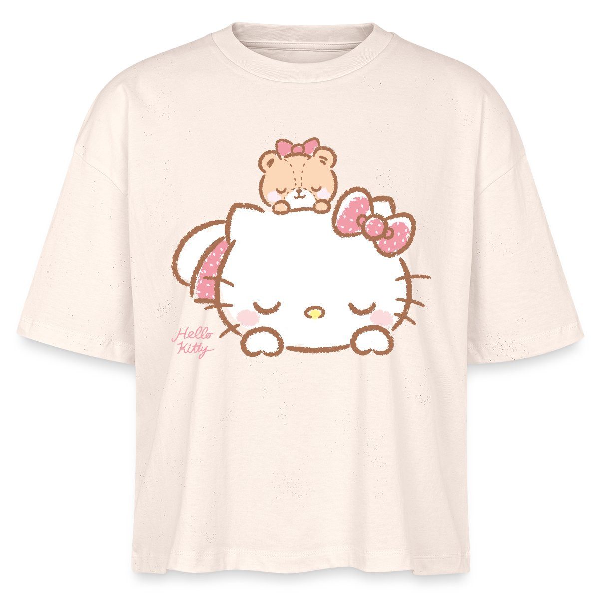 Spreadshirt T-Shirt Hello Kitty Mit Teddy Auf Dem Rücken Boxy Shirt Damen (1-tlg)