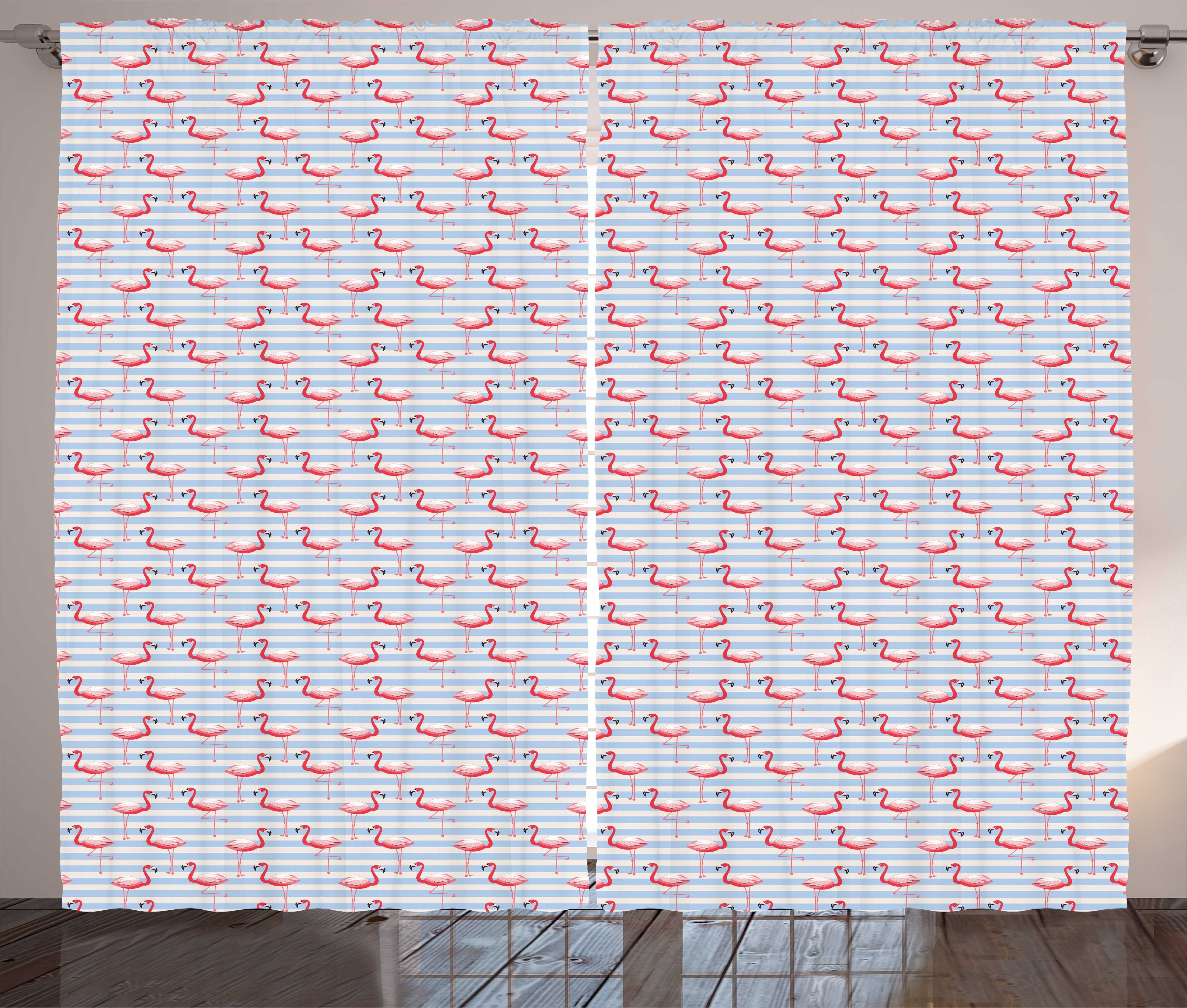 Kräuselband Vögel Marine-Streifen Vorhang Gardine und Flamingo Haken, auf Abakuhaus, Schlafzimmer mit Schlaufen