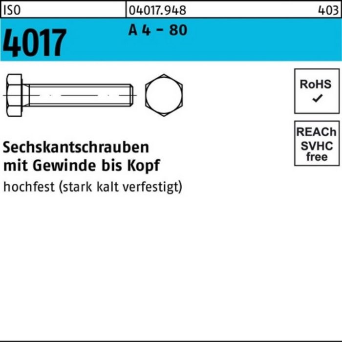 Bufab Sechskantschraube 100er Pack Sechskantschraube ISO 4017 VG M8x 20 A 4 - 80 100 StückISO