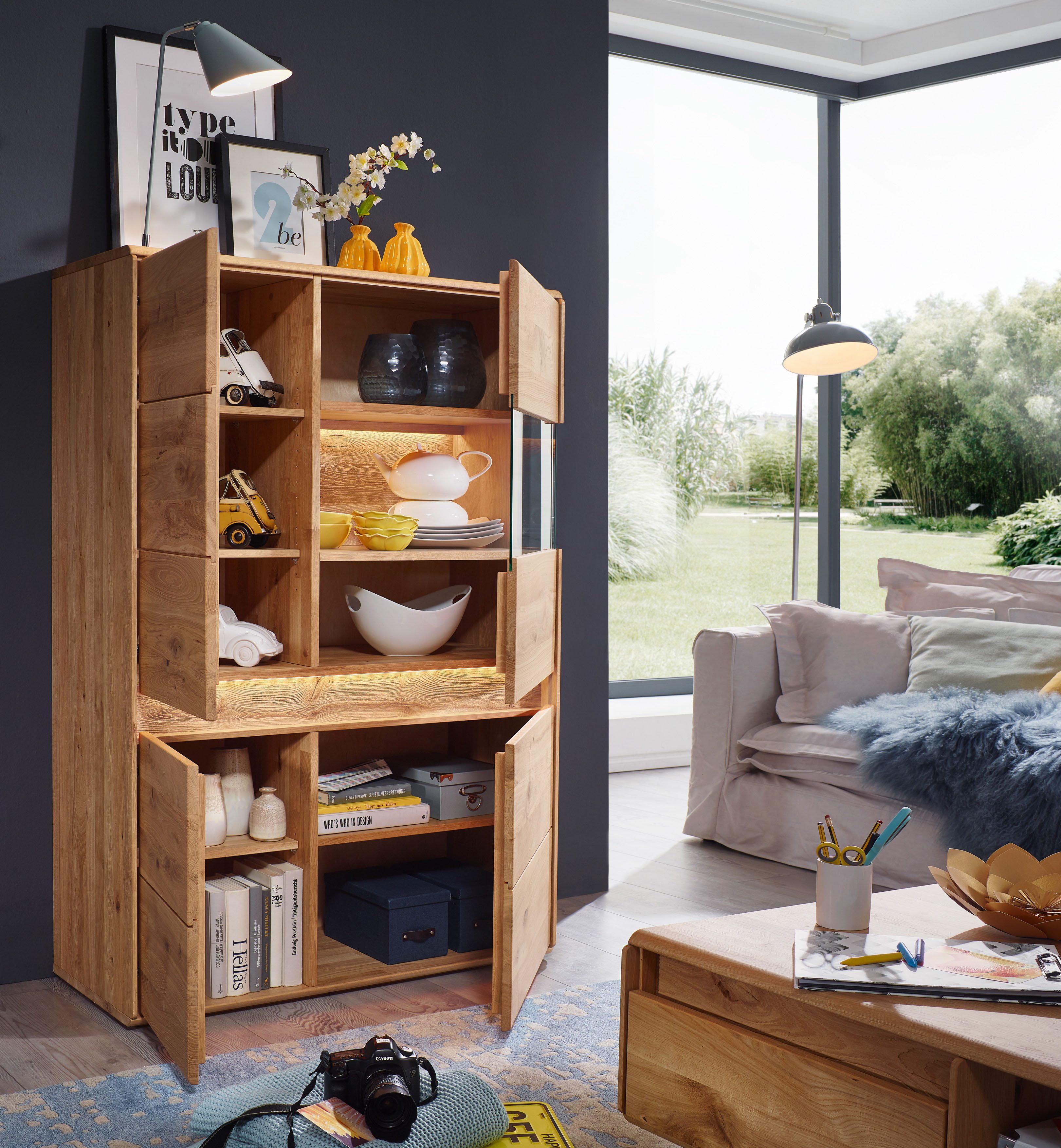 Woodroom Vitrine Valbona Wildeiche massiv geölt, Glaselement
