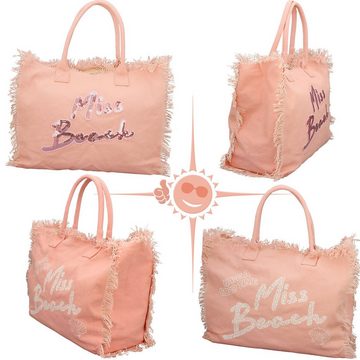 Miss Beach Strandtasche - Badetasche mit Reißverschluss - Shopper aus Canvas - 29 Liter