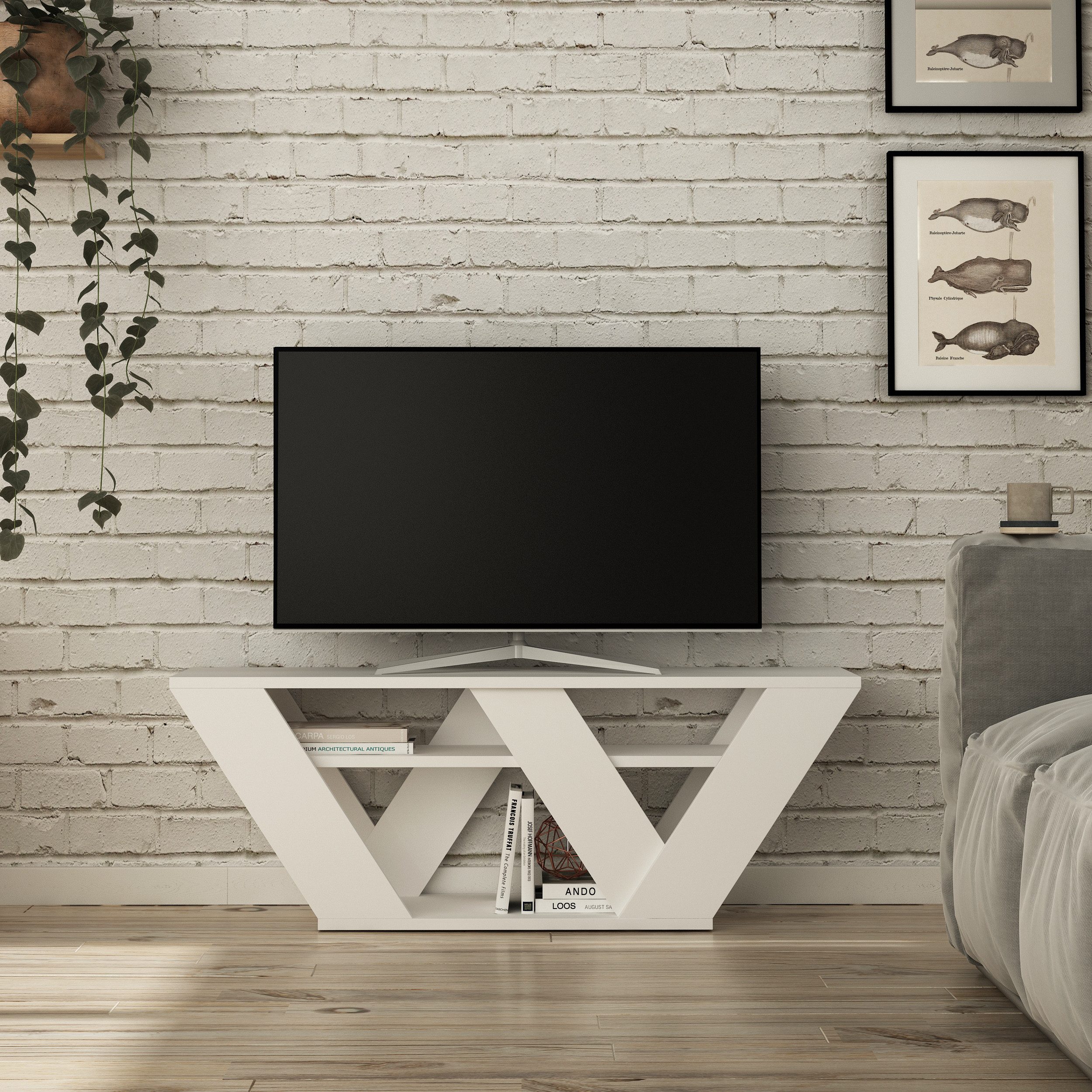 Decortie TV-Schrank Pipralla Moderner TV-Ständer Multimedia Mit Einlegeböden, 110 x 30 x 40 cm