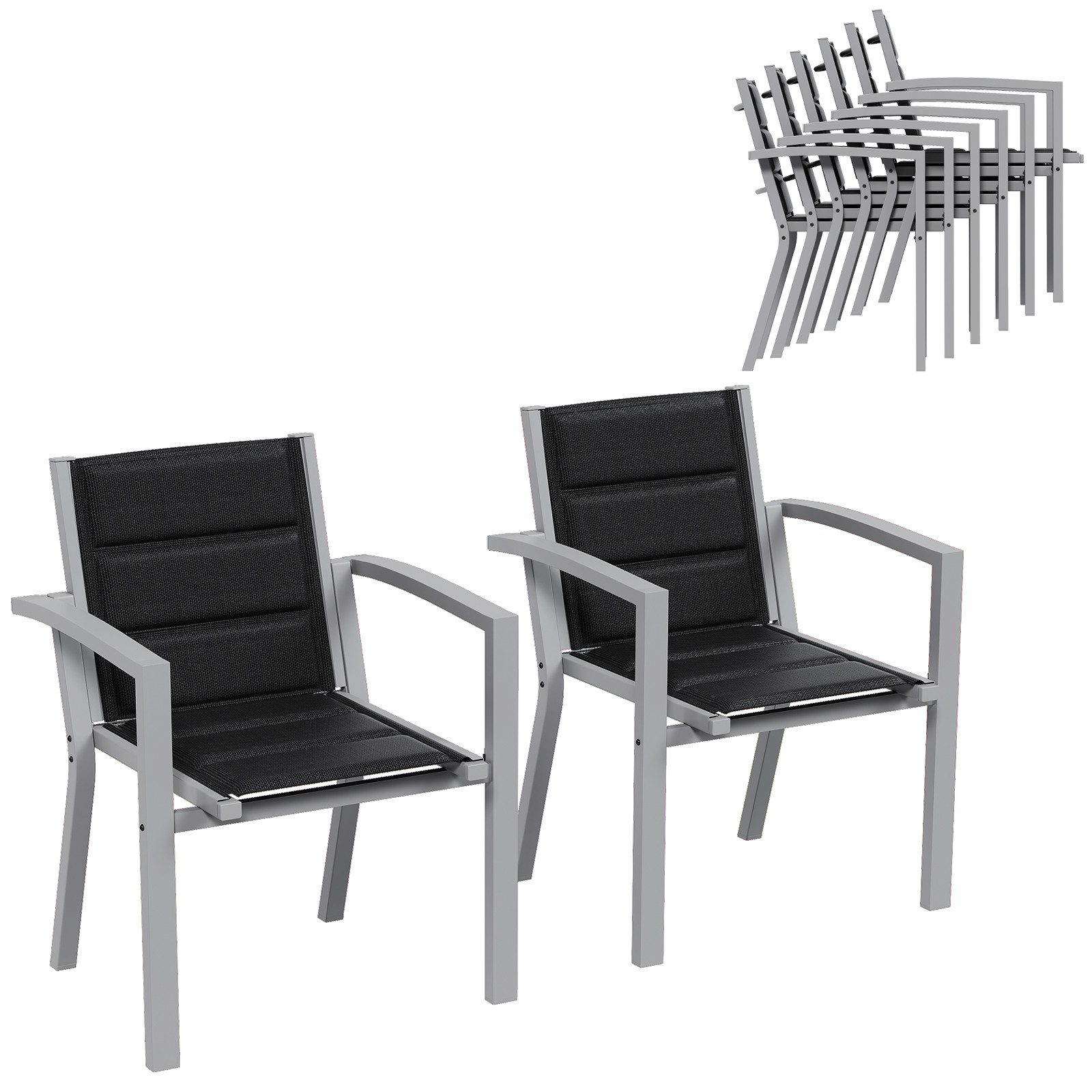 HOMALL Gartenstuhl Stapelstuhl Aluminiumstuhl Terrassenstuhl Camping Stapelbar Hochlehner (Set, 6 St), Bis 160kg Für Esszimmer, Terrasse, Balkon, Garten, 2 Größen 3 Farben