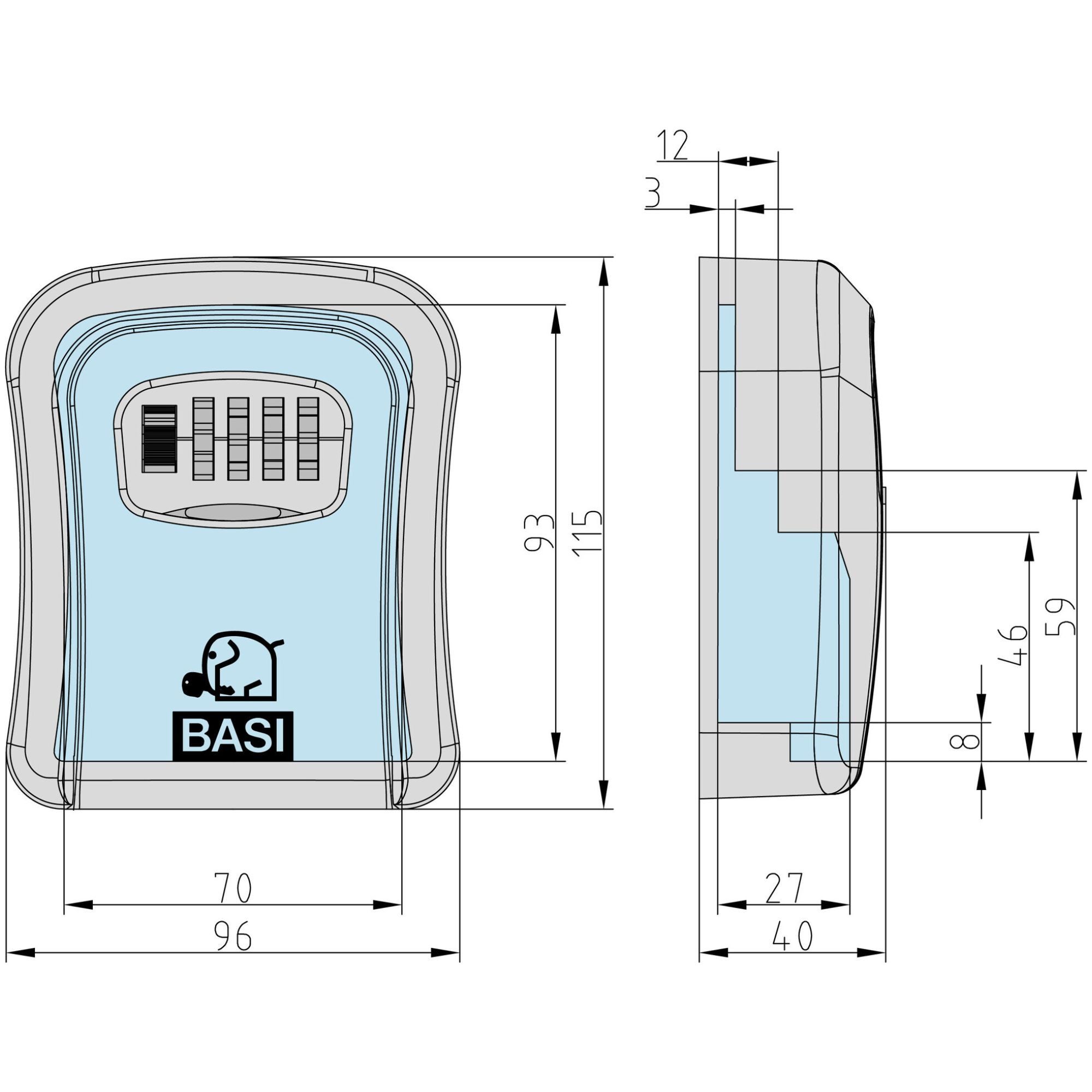 BASI Tresor Schlüsselsafe / Schlüsselbox (Packung, 1-St), Zahlenschloss 4-stellig, Aluminiumgehäuse, wetterfest, Schwarz/Blau