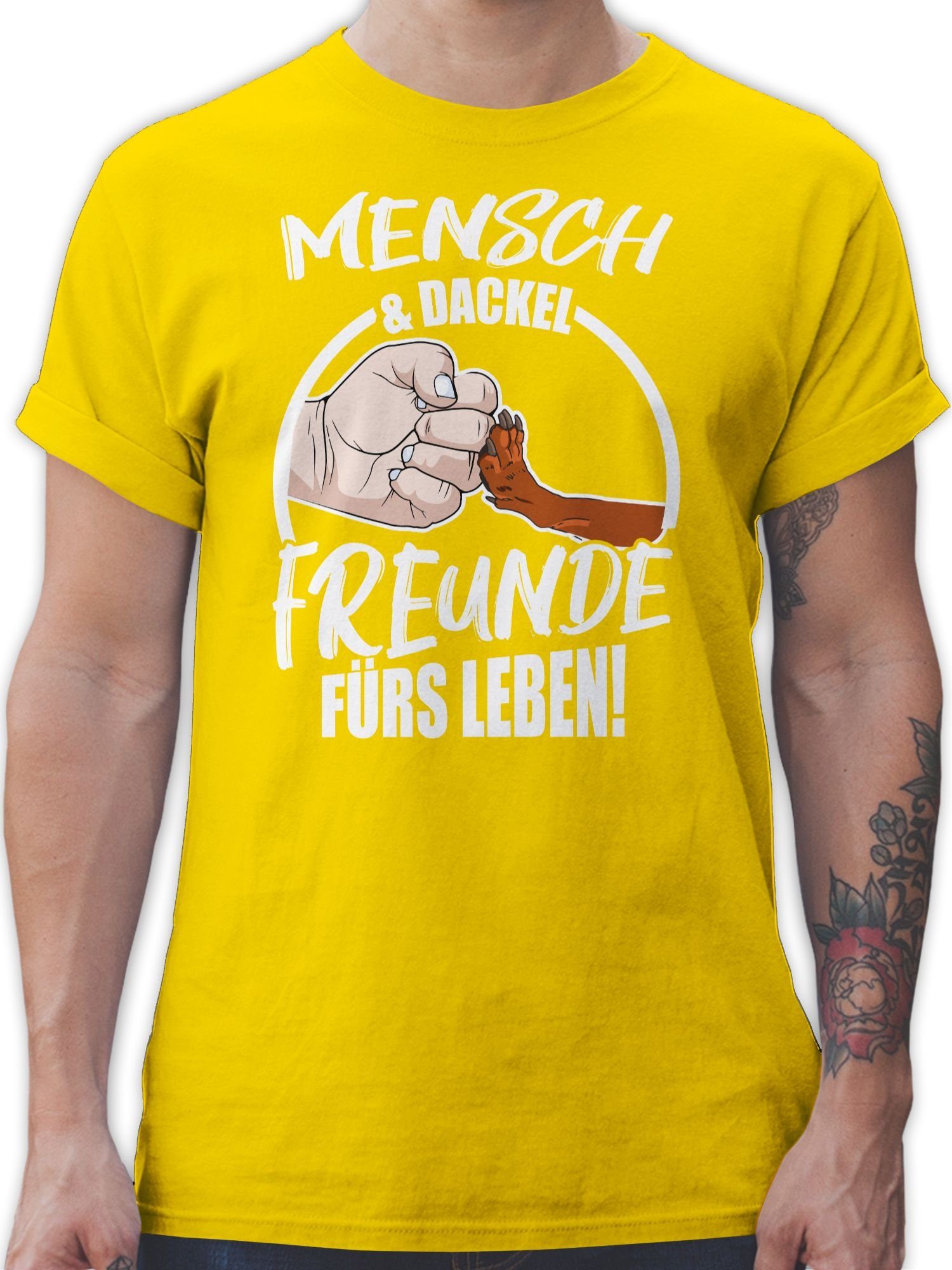 Dackel Geschenk fürs & für 3 Hundebesitzer Shirtracer Gelb Leben T-Shirt Mensch Freunde