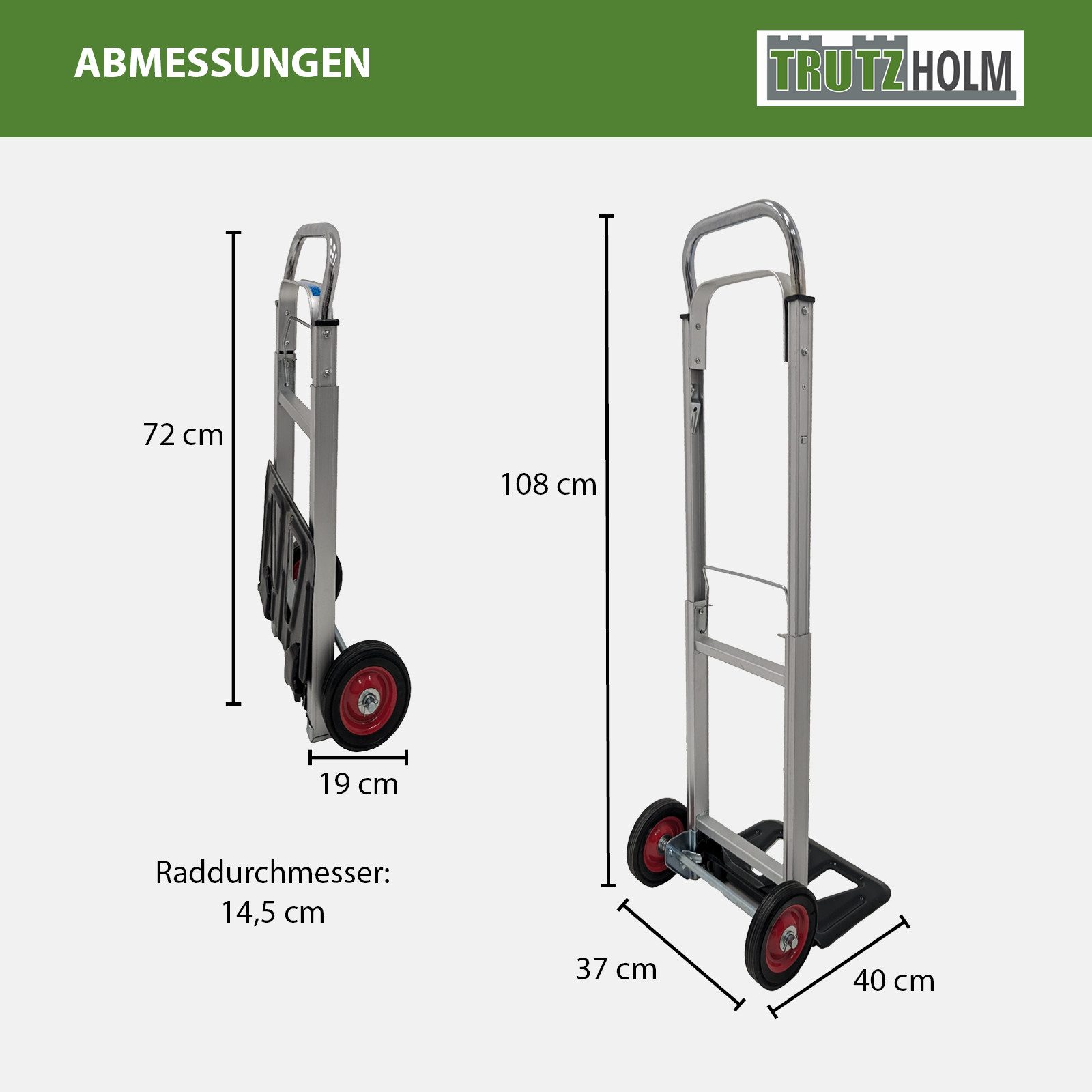TRUTZHOLM Folding Aluminum Hand Truck, 90kg Load Capacity, Transport Cart, Stacking Cart (Piece, 1-pc)