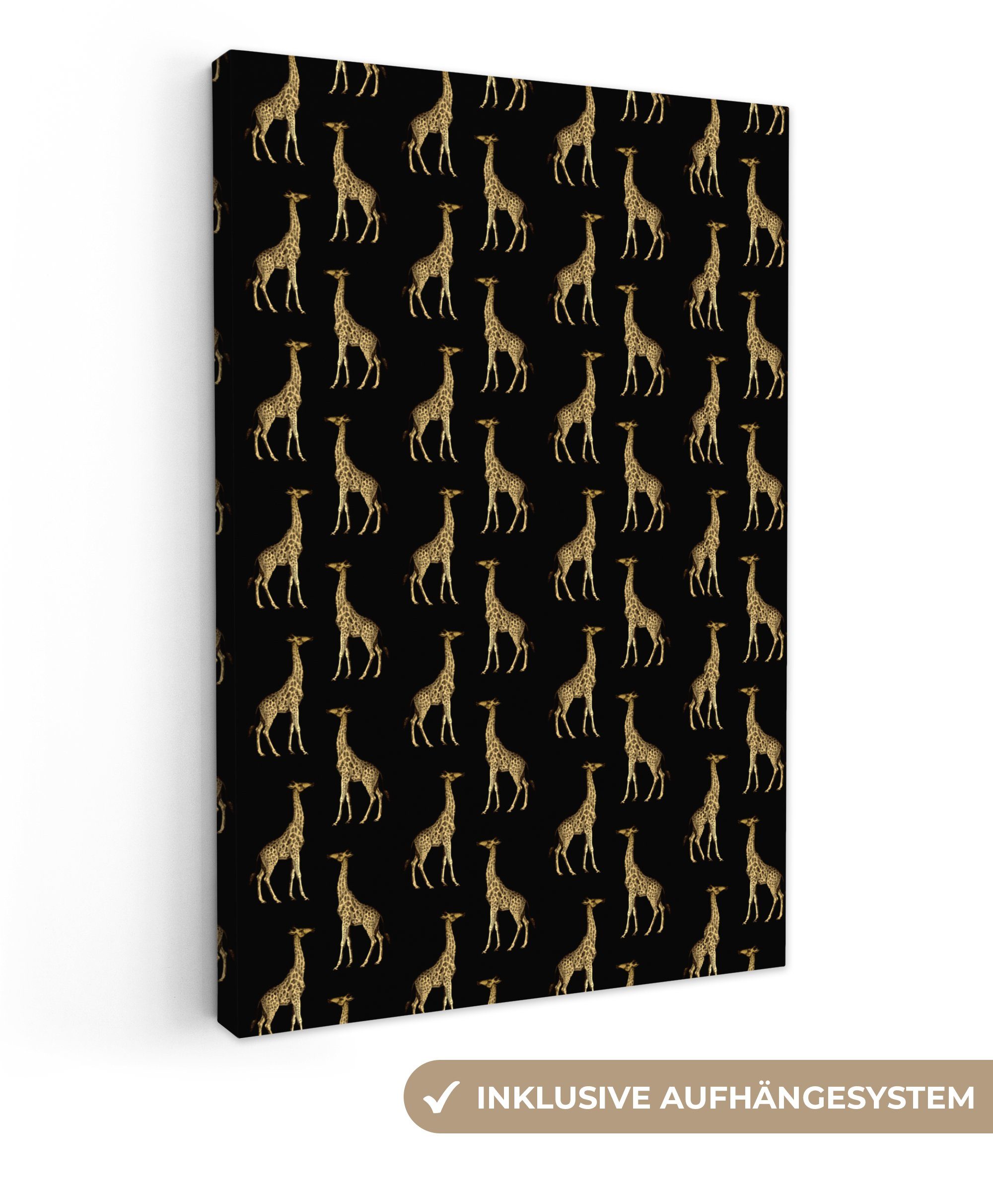 OneMillionCanvasses® Leinwandbild Muster - Tiere - Gold - Giraffe, (1 St), Leinwandbild fertig bespannt inkl. Zackenaufhänger, Gemälde, 20x30 cm