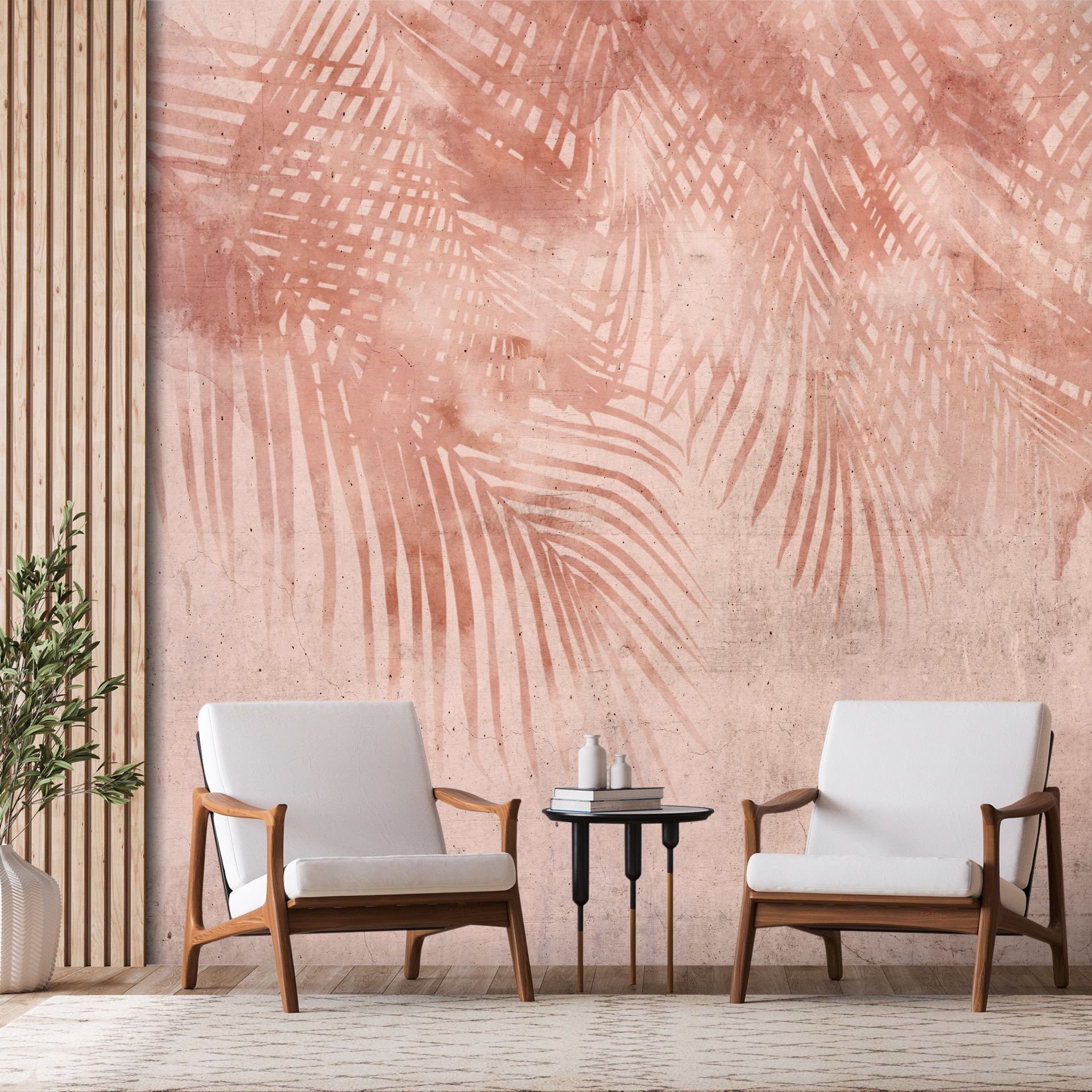 KUNSTLOFT Vliestapete Pink Palm Trees 1x0.7 m, Design halb-matt, Tapete lichtbeständige