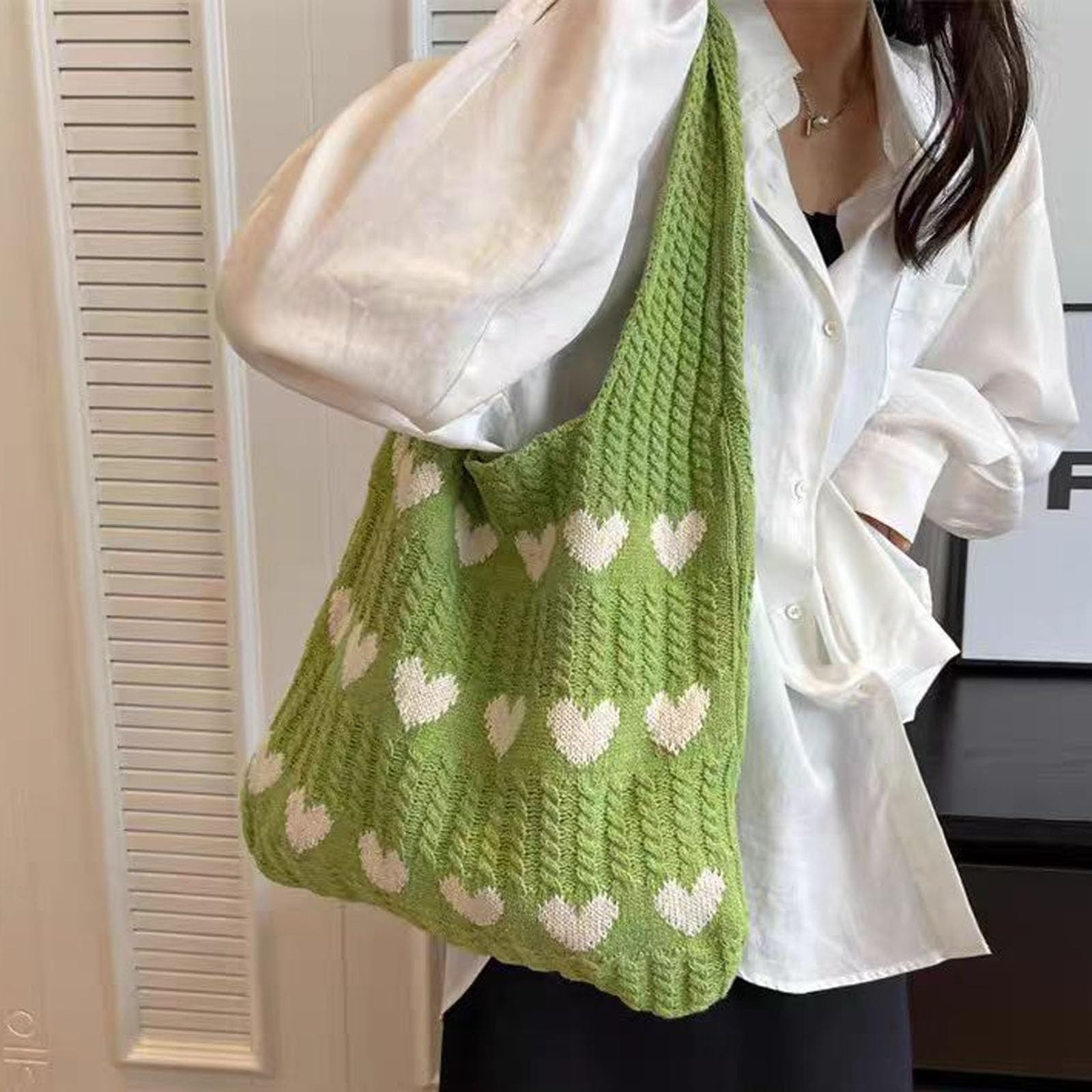 FOUORTUNATE-BEE Schultertasche Gestrickte Schultertasche Gehäkelte Tasche Damen Gestrickte Tasche (Leichte Strick-Tote Tasche Umhängetasche)