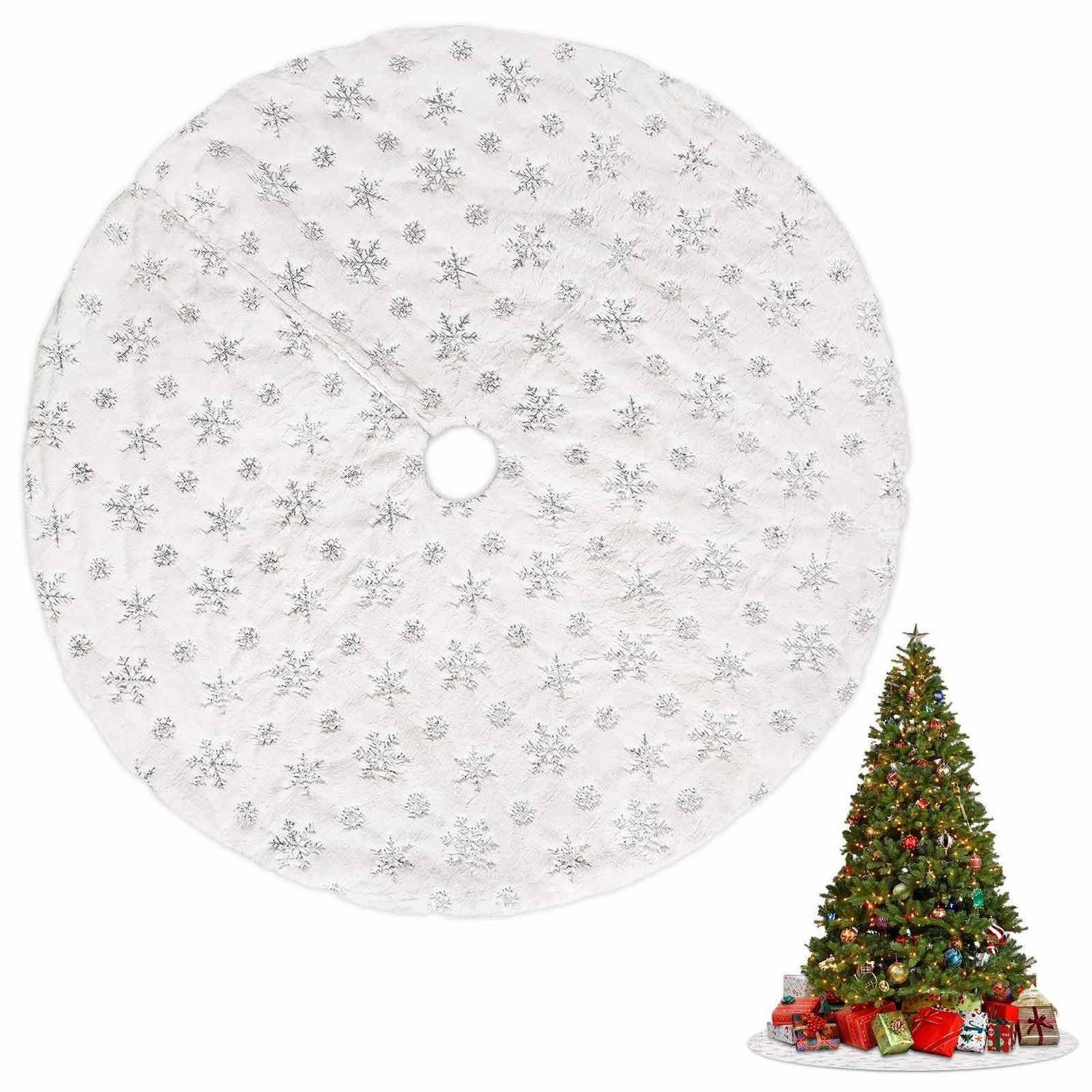 LuxusKollektion Weihnachtsbaumdecke Christbaumdecke Rund 78cm Weiß Silber