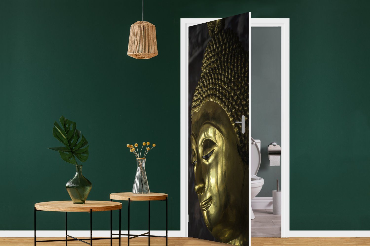 für Matt, Tür, Türtapete MuchoWow Türaufkleber, St), bedruckt, Fototapete Goldene Buddha-Statue cm (1 75x205 Thailand,