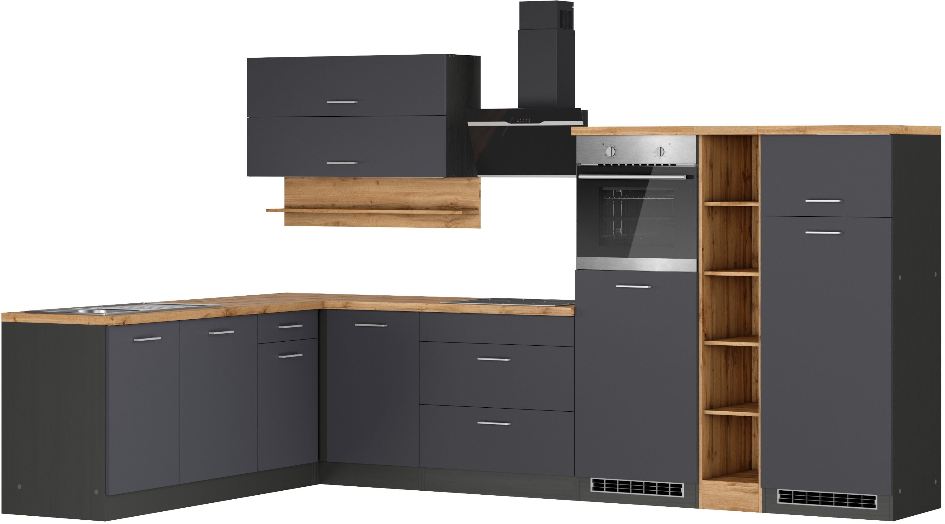 KOCHSTATION Winkelküche KS-Milan, Stellbreite 340/220 cm, viel Stauraum, wahlweise mit E-Geräten