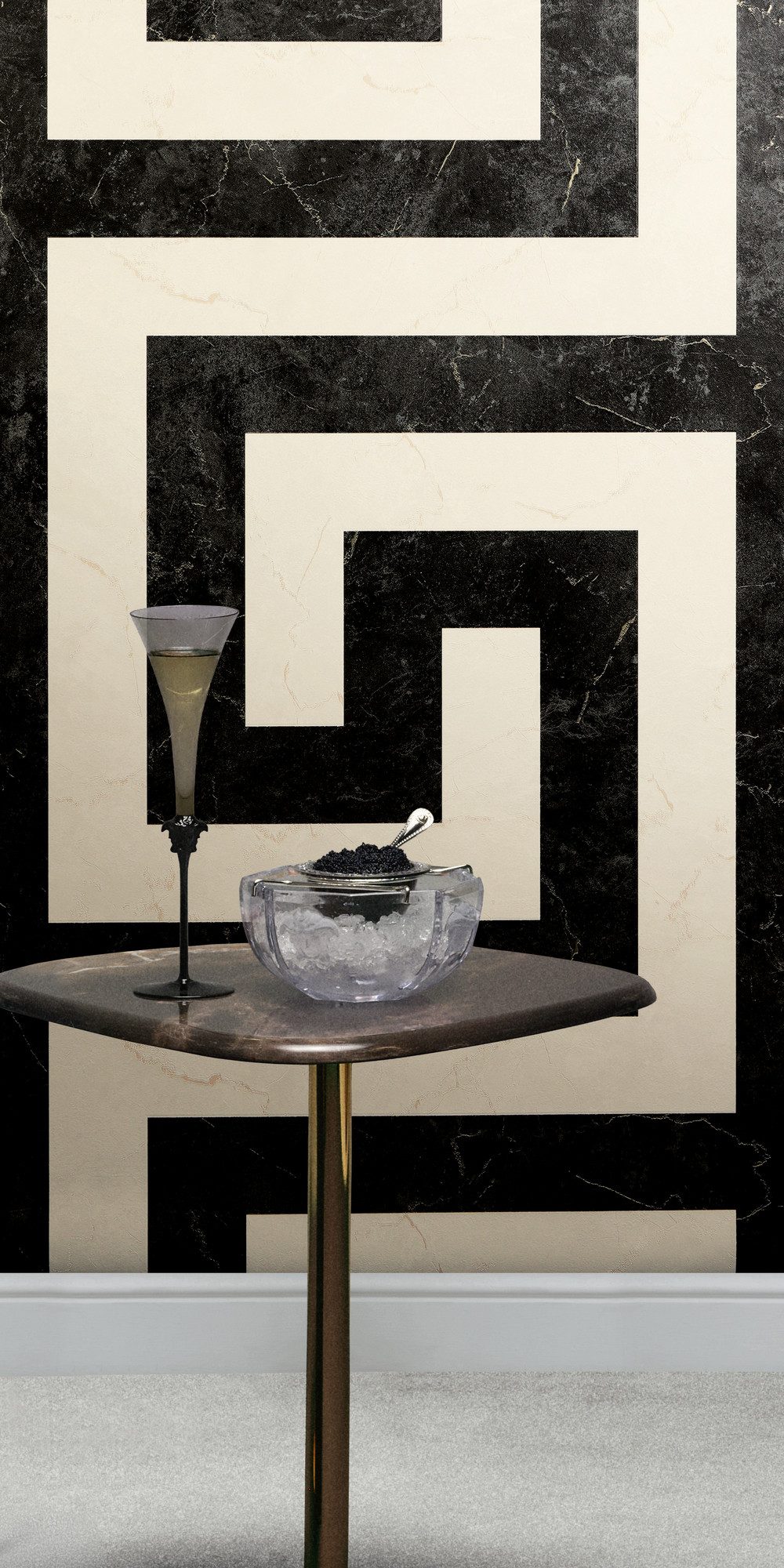 Versace Vliestapete Versace 6 Greek –, geprägt, 3D-Optik, Barock, Motiv, (1 St), Grafisches Mäandermuster mit mattem Glanz & feiner Struktur