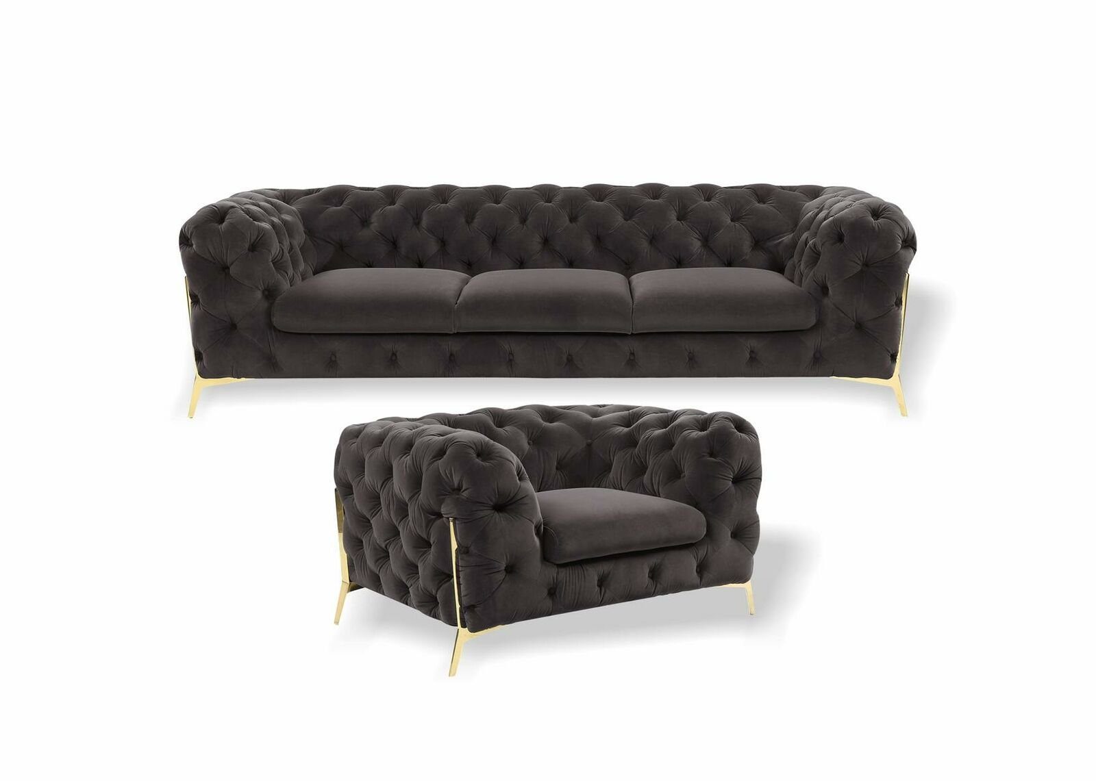 Sitzer Polster in Couchen, Made Chesterfield Sofagarnitur Europe Schwarz JVmoebel 3+1 Sofa Sofa Design