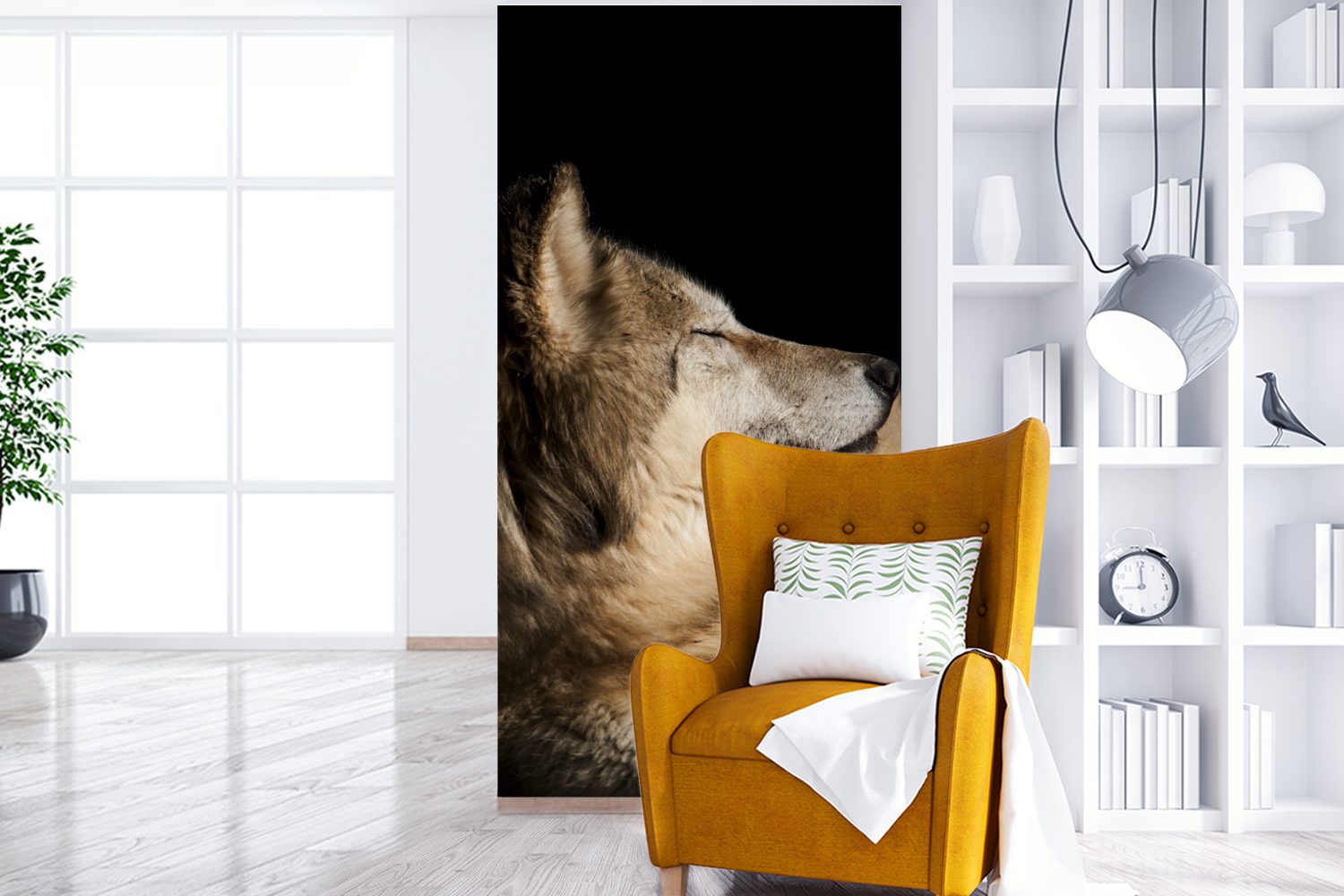 Polarwolf, Wohnzimmer Schlafzimmer Küche, Vliestapete Fototapete Fototapete bedruckt, Zufriedener für Matt, St), MuchoWow (2