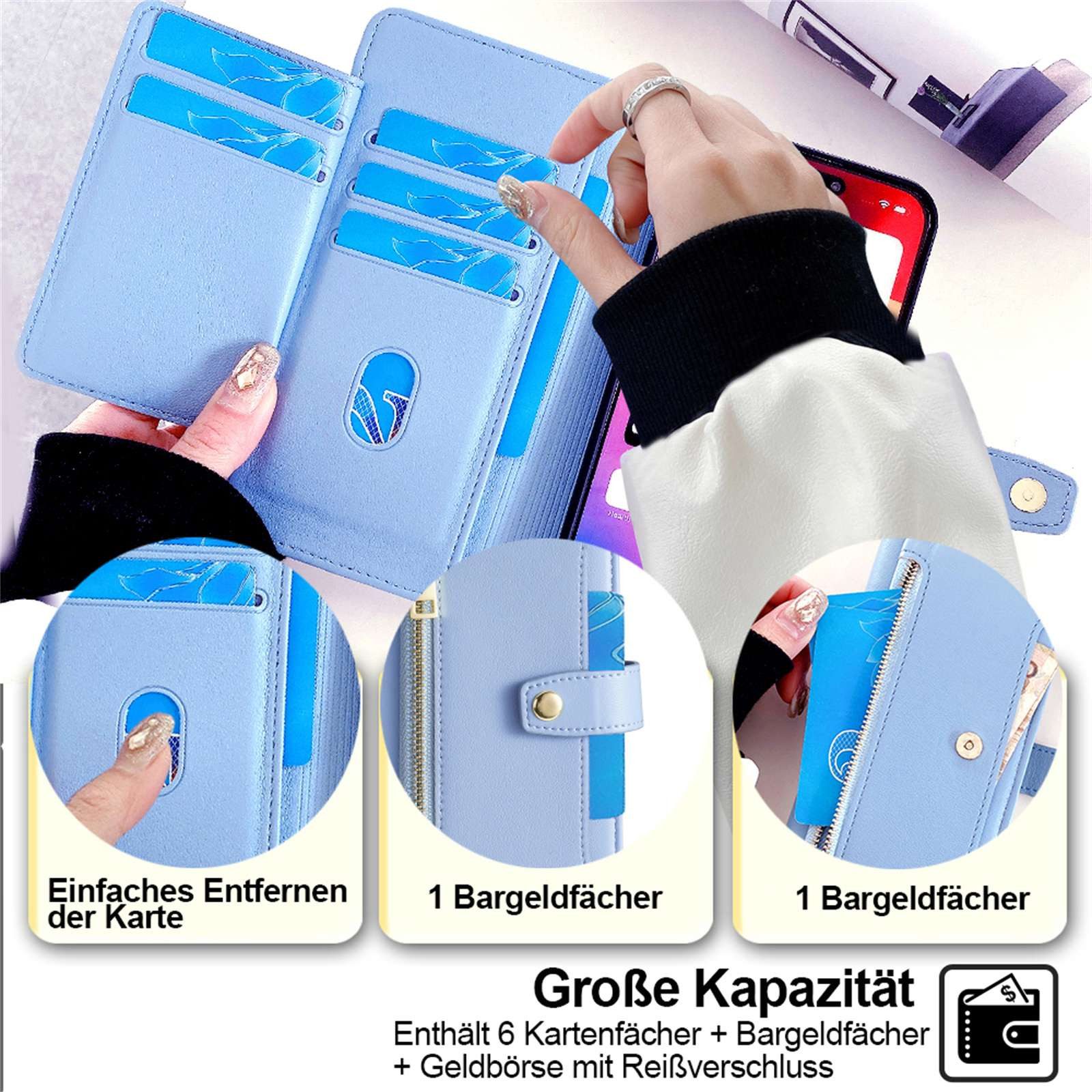 betterfon Handykette für Samsung Galaxy Leder Umhänge Hülle mit Kartenfächer, Hände frei – mit Silikonhülle & Schnur für flexiblen Alltag
