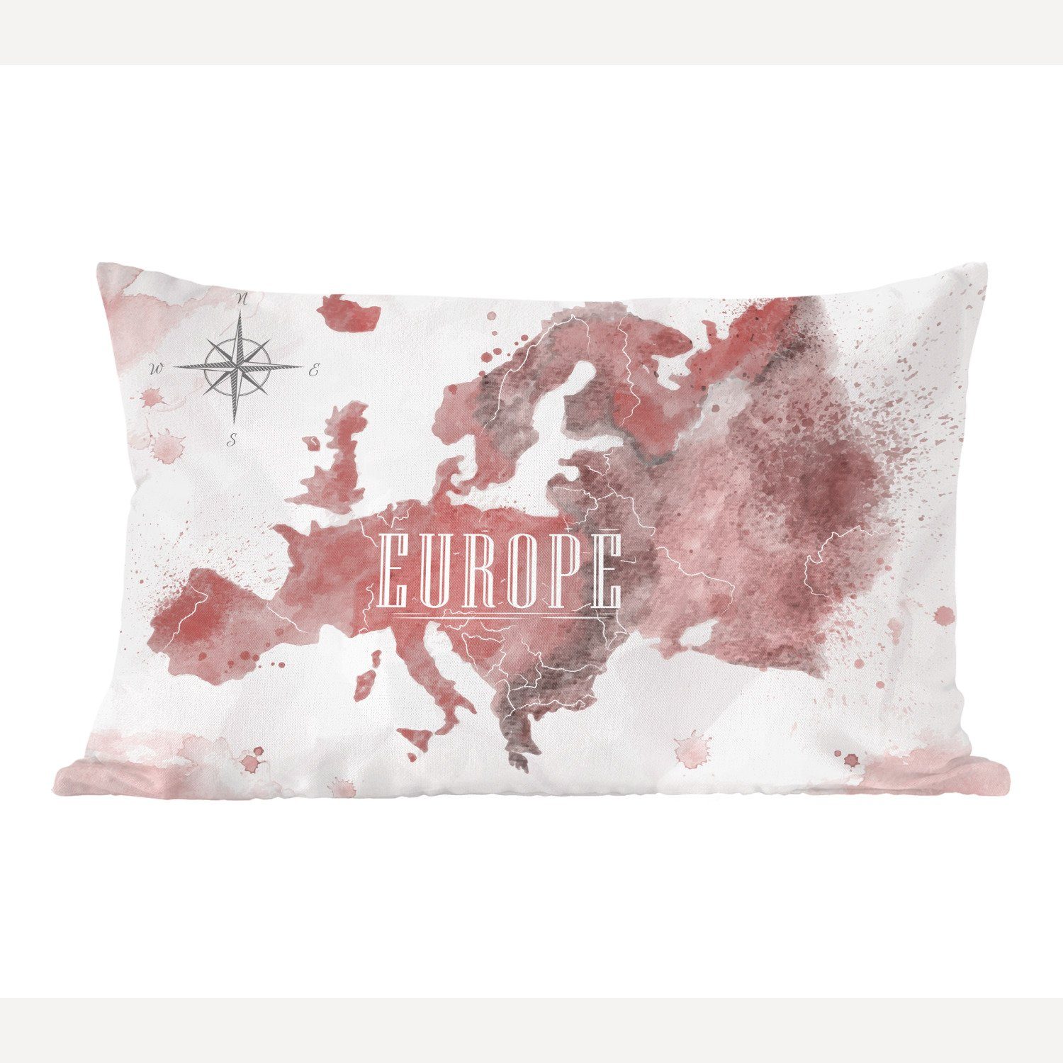 MuchoWow Dekokissen Karte - Europa - Aquarell - Kompass, Wohzimmer Dekoration, Zierkissen, Dekokissen mit Füllung, Schlafzimmer