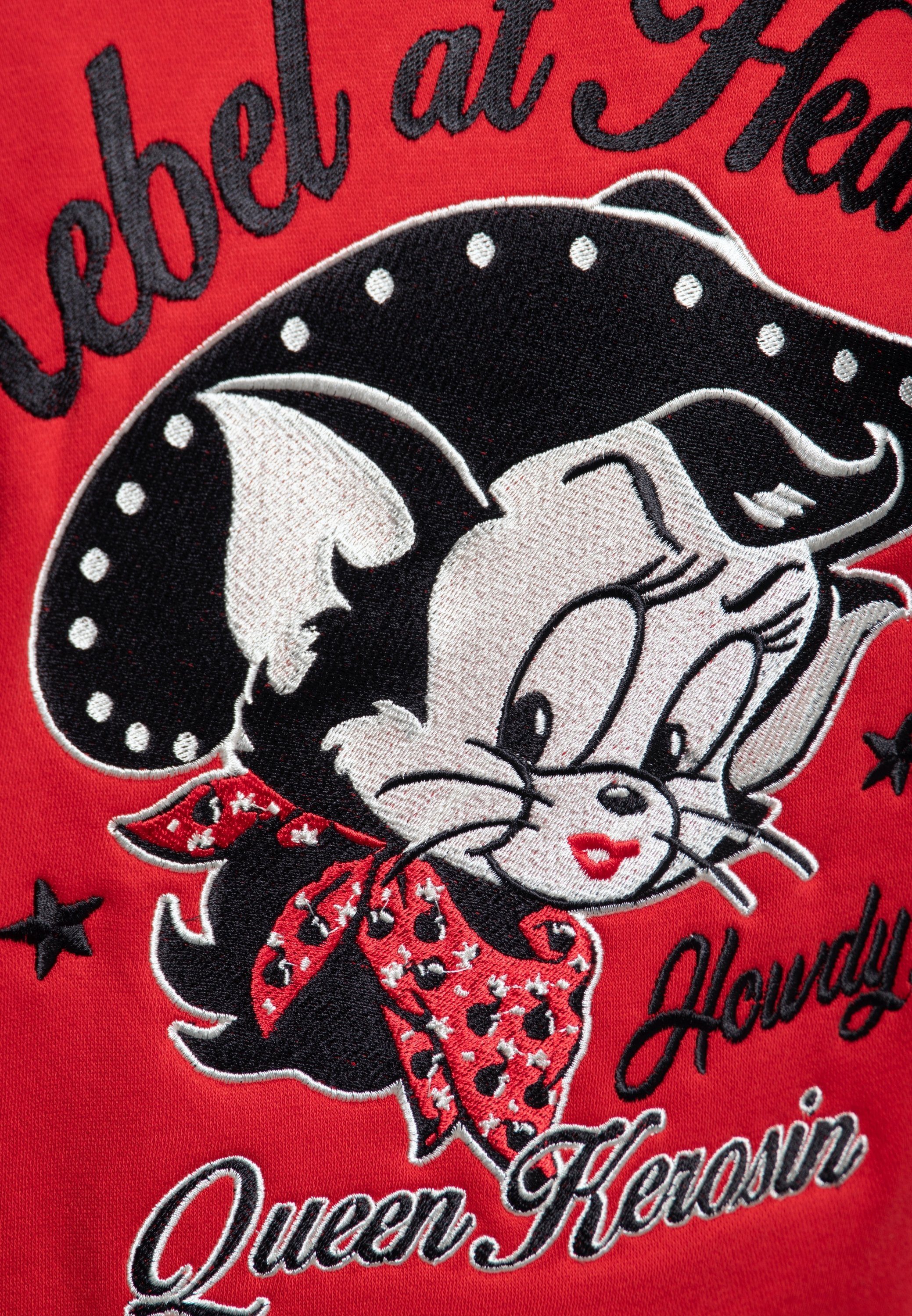 Vintage Mit at Comic Design Heart Stickerei rot Rebel hochwertiger im QueenKerosin Collegejacke
