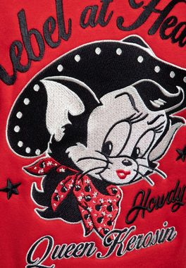 QueenKerosin Collegejacke Rebel at Heart Mit hochwertiger Stickerei im Vintage Comic Design