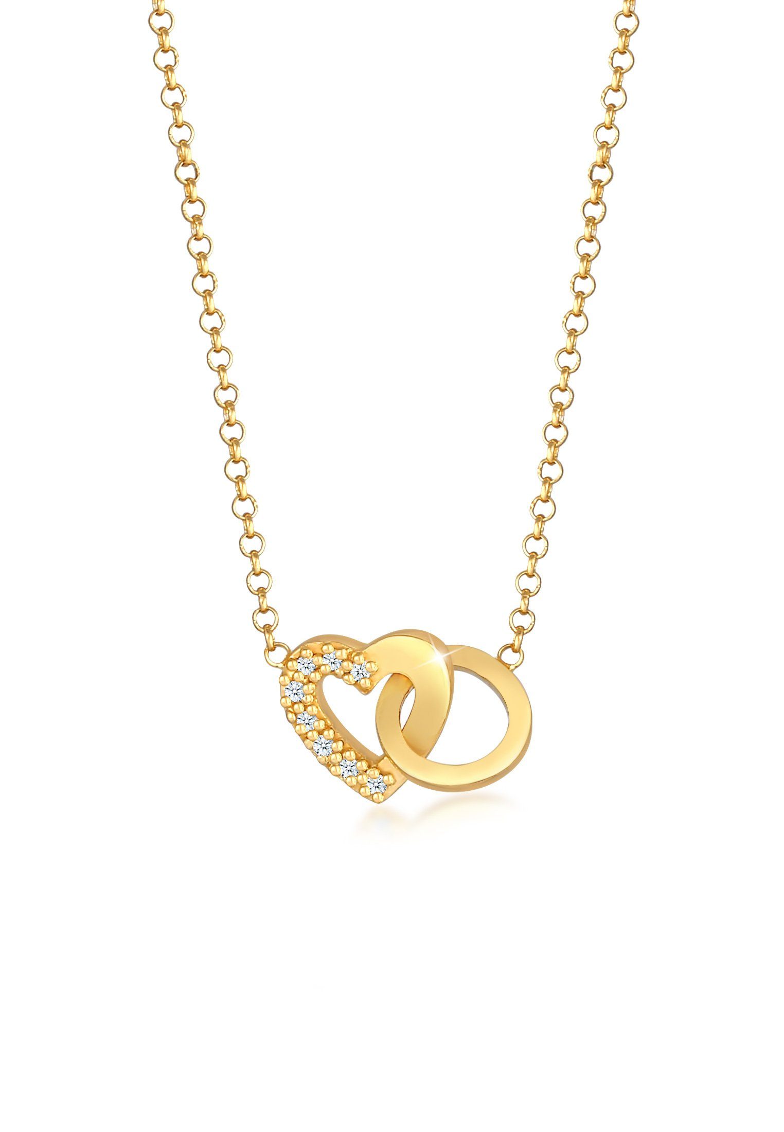 Elli DIAMONDS Kette mit Anhänger Herz Ring Liebe Freundschaft Diamant 925 Silber, Herz Gold