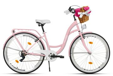 MILORD BIKES Cityrad Milord City Fahrrad Weidenkorb Damenfahrrad, 28/26 Zoll, Rosa, 7-Gang, 7 Gang, Kettenschaltung