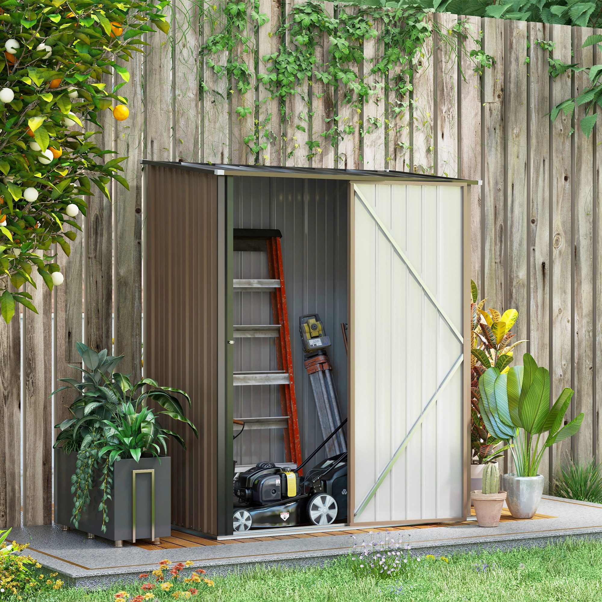 CHICFURN Gerätehaus 161,5x94,5x196 cm, verzinkter Stahl, BxT: 161.5x94.5 cm, (Packung, 1 St., 1,34 m², abschließbar, Pultdach), Robuster Gartenschrank für Werkzeuge & Geräte