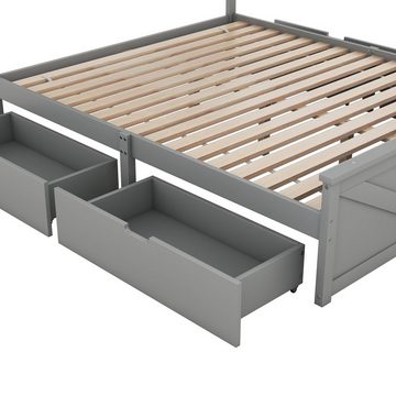 REDOM Funktionsbett 160x200cm Einfaches Holzpritschenbett mit vier Schubladen, Ohne Matratze