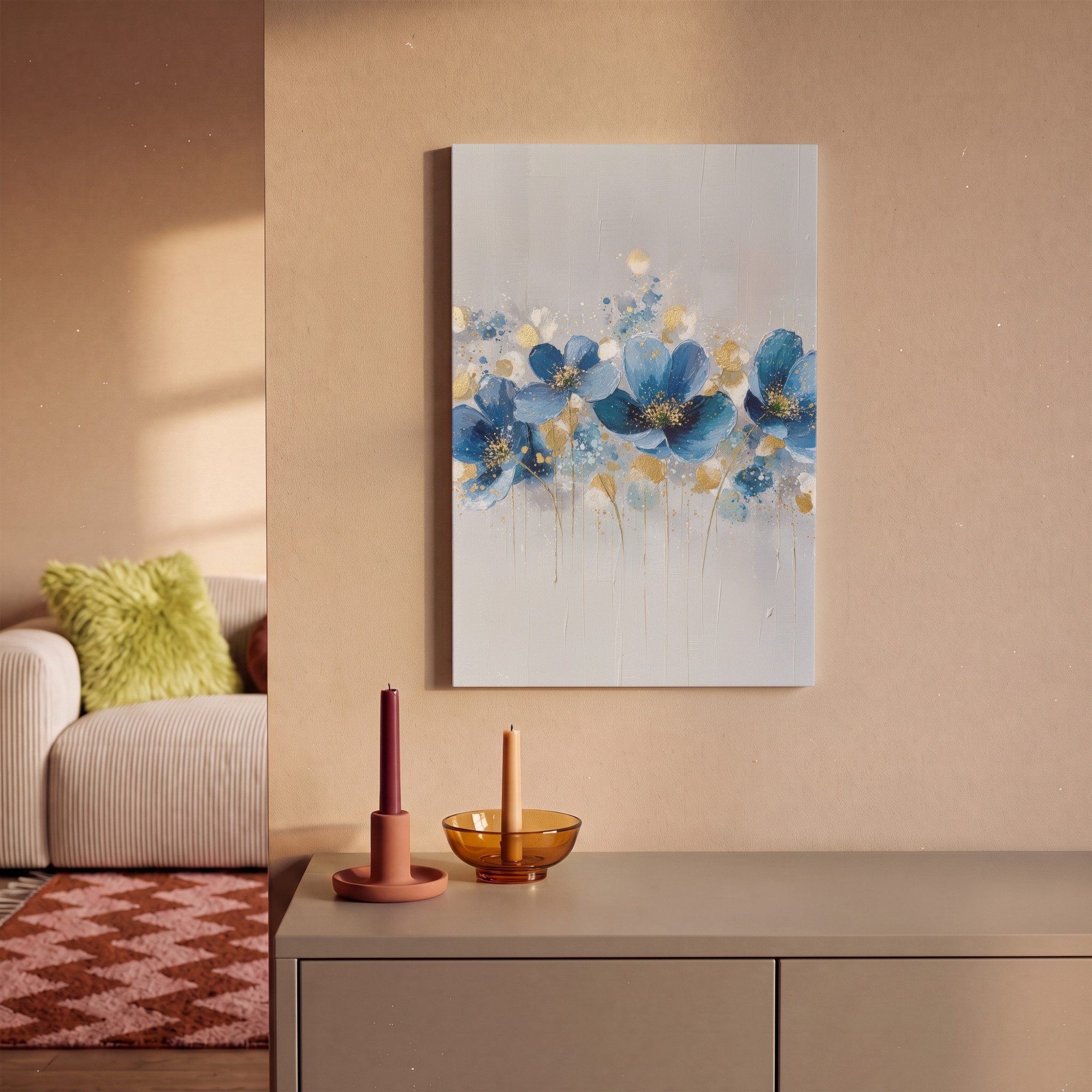 OneMillionCanvasses® Leinwandbild Blumen - Blau - Abstrakt, Fotodruck (1 St), Leinwand Bilder Klein, Wand Dekoration Aesthetic 30x20 cm – Bild 2 von 5
