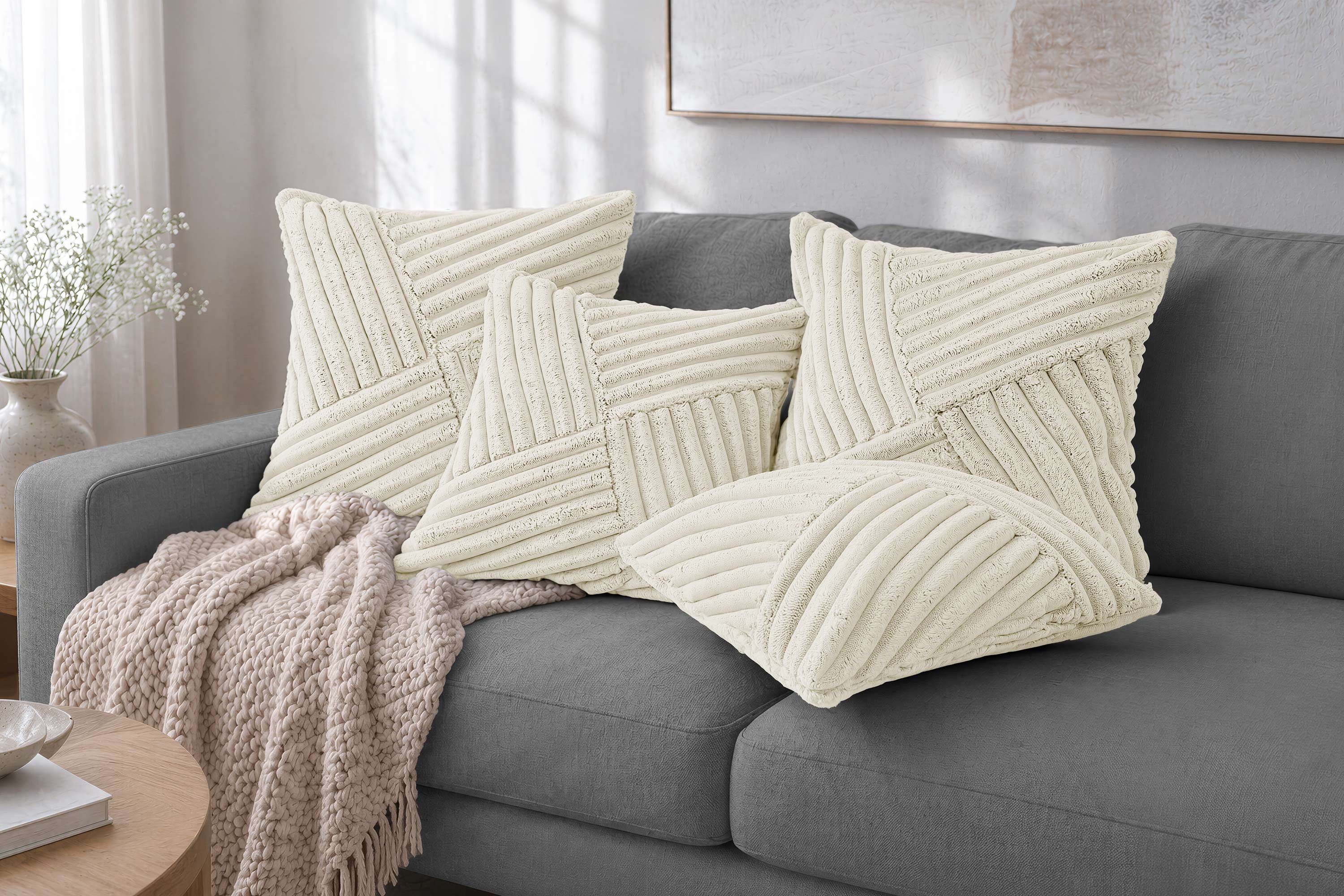 Amilian Dekokissen Sofakissen 4er Set mit Füllung und Bezug, Reißverschluss, formstabil, Reißverschluss, Cord-Optik, formstabil, 40x40 cm