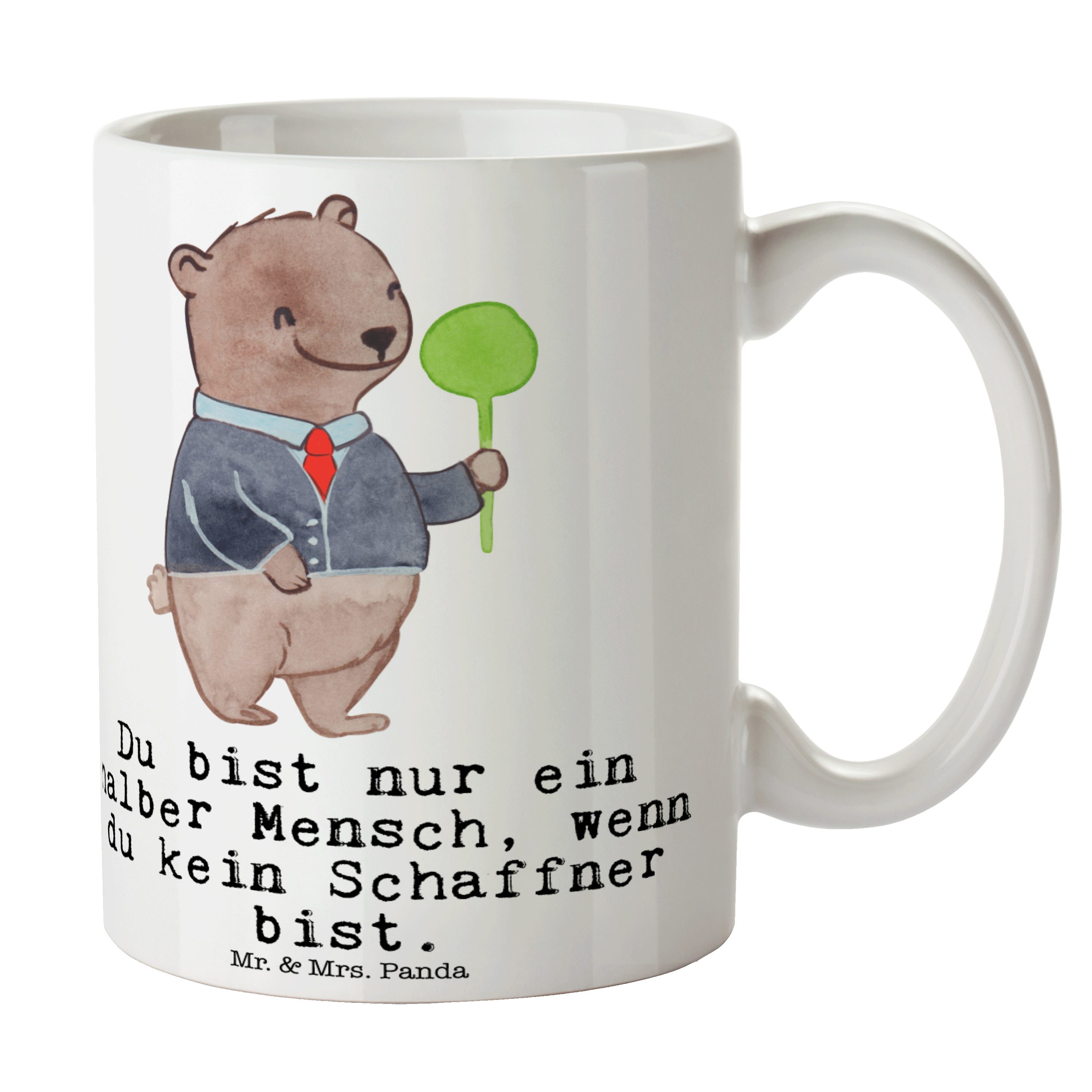 Mr. & Mrs. Panda Tasse Schaffner mit Herz - Weiß - Geschenk, Büro Tasse, Firma, Kaffeetasse, Keramik