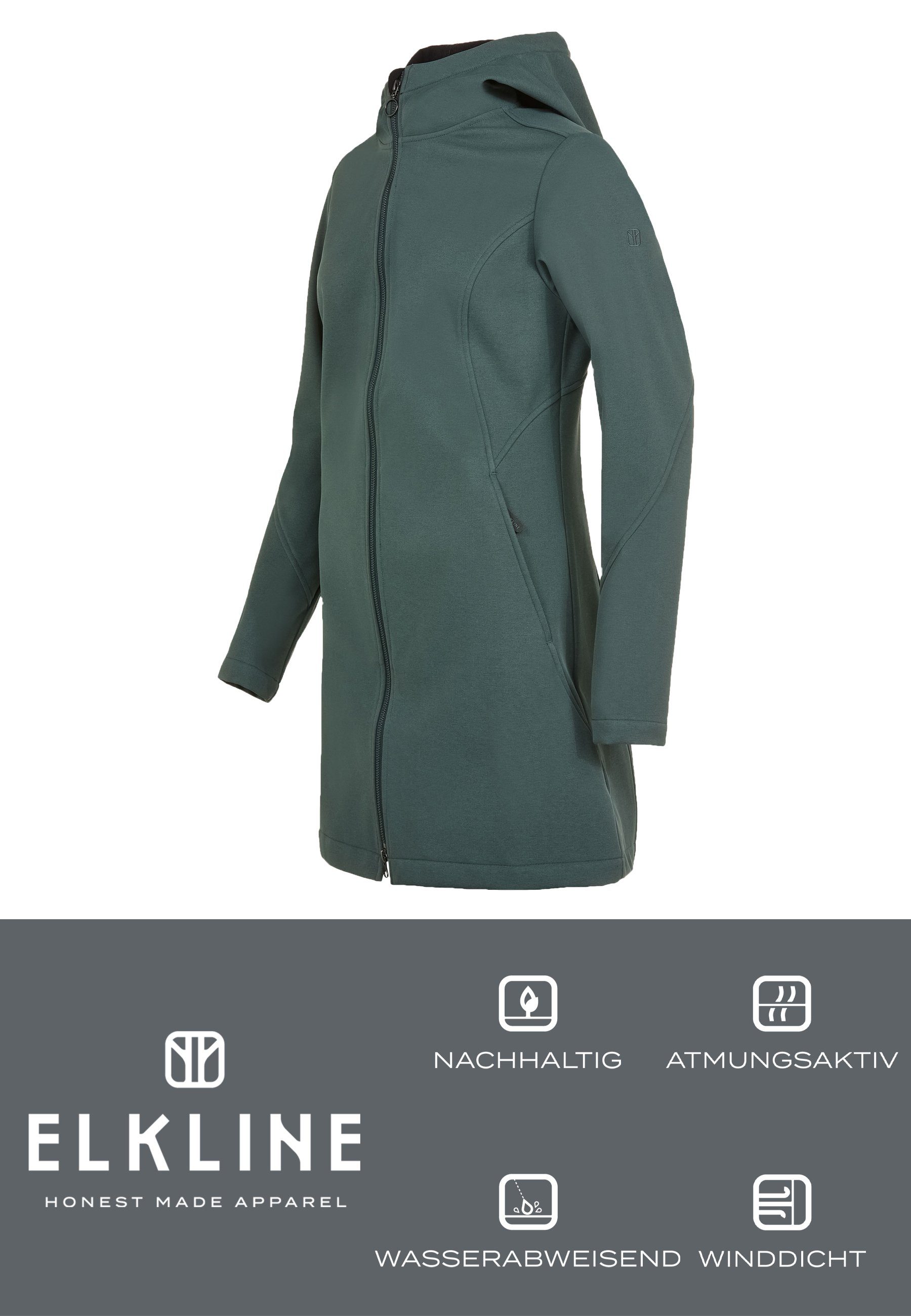 darkgreen wasserabweisend Soft Softshelljacke Jacke taillierte Skills halblang Elkline