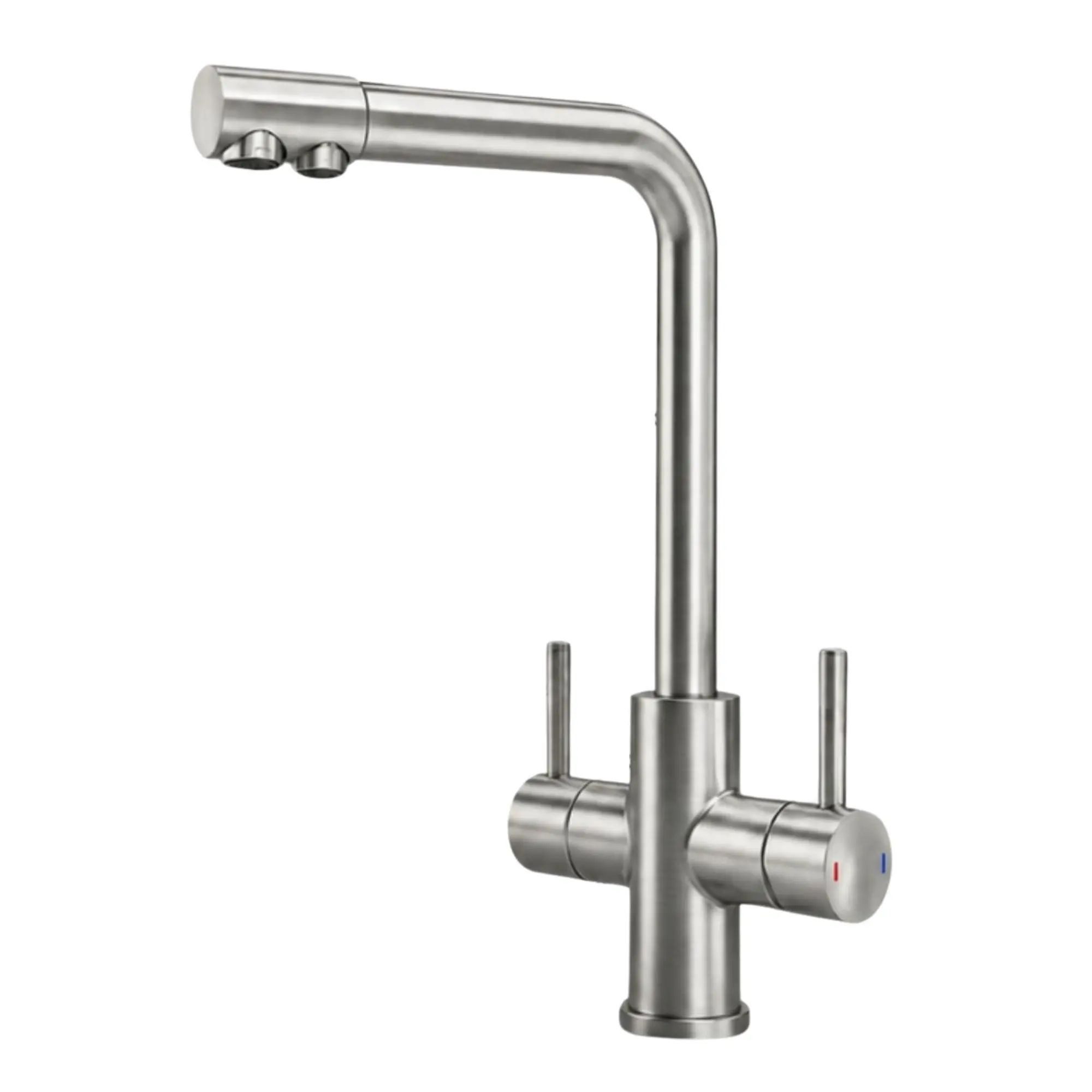 AORA Küchenarmatur AVANTGARDE 3-Wege-Wasserhahn Edelstahl massiv für Osmoseanlagen 360° drehbar, für Wasserfilter, L-, C- oder U-Auslauf wählbar