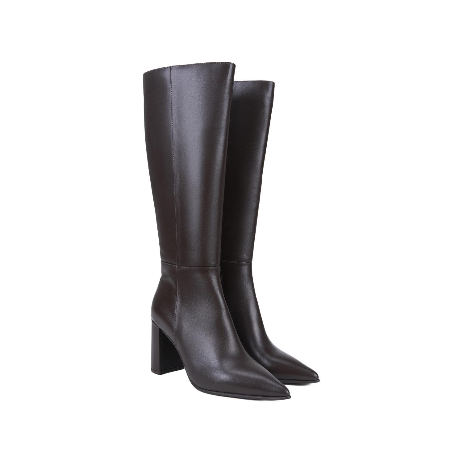 Desa DESA Damen-Ankle-Boots aus braunem Leder mit Reißverschluss, runder Ze Stiefel