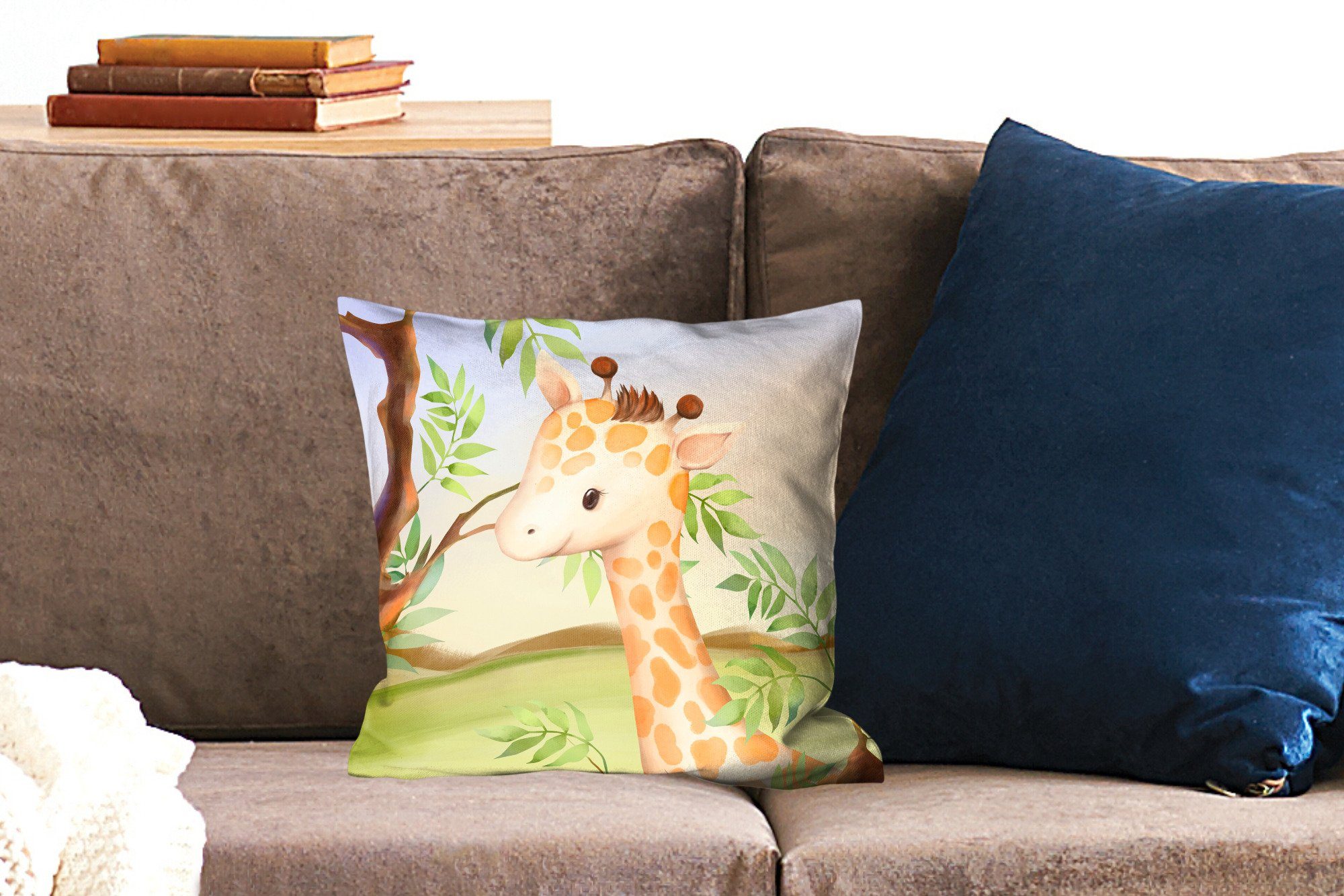 Wohzimmer, Sofakissen Dekokissen Füllung Dschungel Giraffe - - mit Deko, Blätter, für Zierkissen Schlafzimmer, MuchoWow