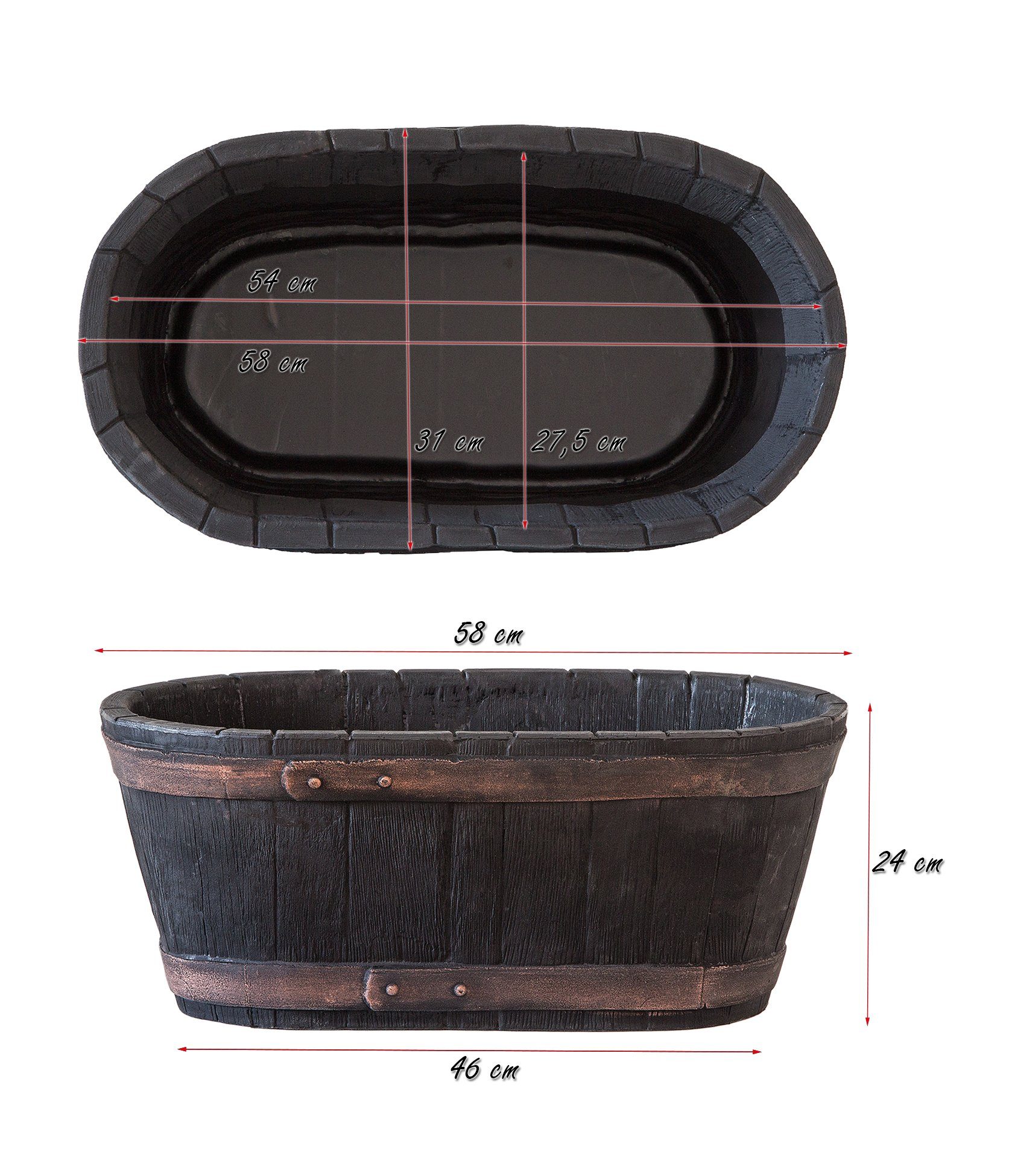 BigDean Pflanzschale Weinfass 61x34x25cm Eichenholz-Optik oval Blumenkasten Gartenteich – Bild 5 von 5
