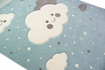 Kinderteppich Teppich für Kinder mit Wolken Spielteppich in Blau, Teppich-Traum, Rund, Höhe: 13 mm