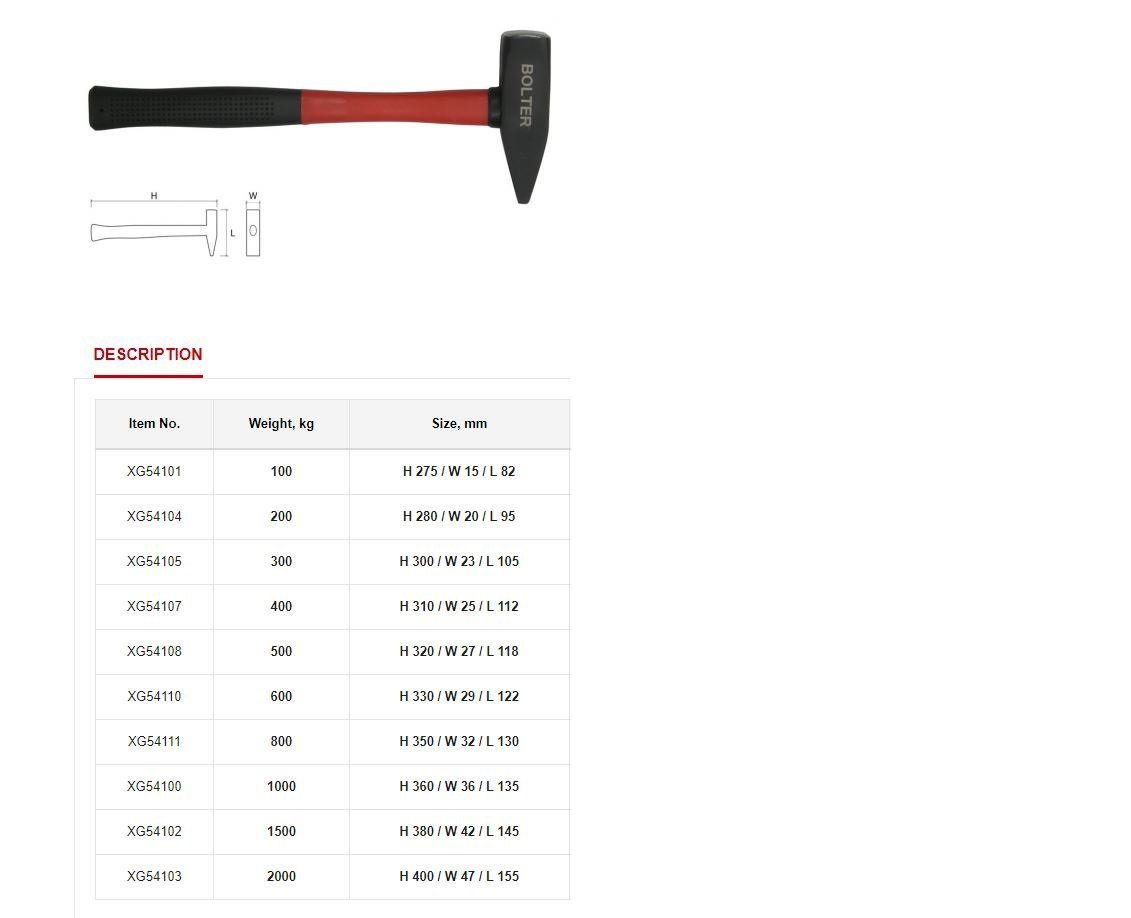 Alyco 196625 Hammer, 3 Kg, Glasfasergriff, 900 Mm – Schwerer Schlaghammer
