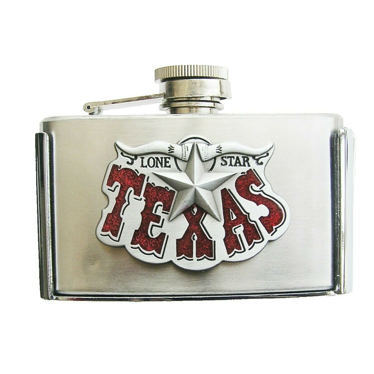 Westernlifestyle Gürtelschnalle Buckle Gürtelschliesse m. Taschenflasche Flachmann Texas Longhorn