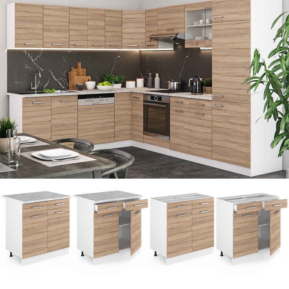 Vicco Unterschrank R-Line, Sonoma/Weiß, 80 cm ohne Arbeitsplatte (1-St)