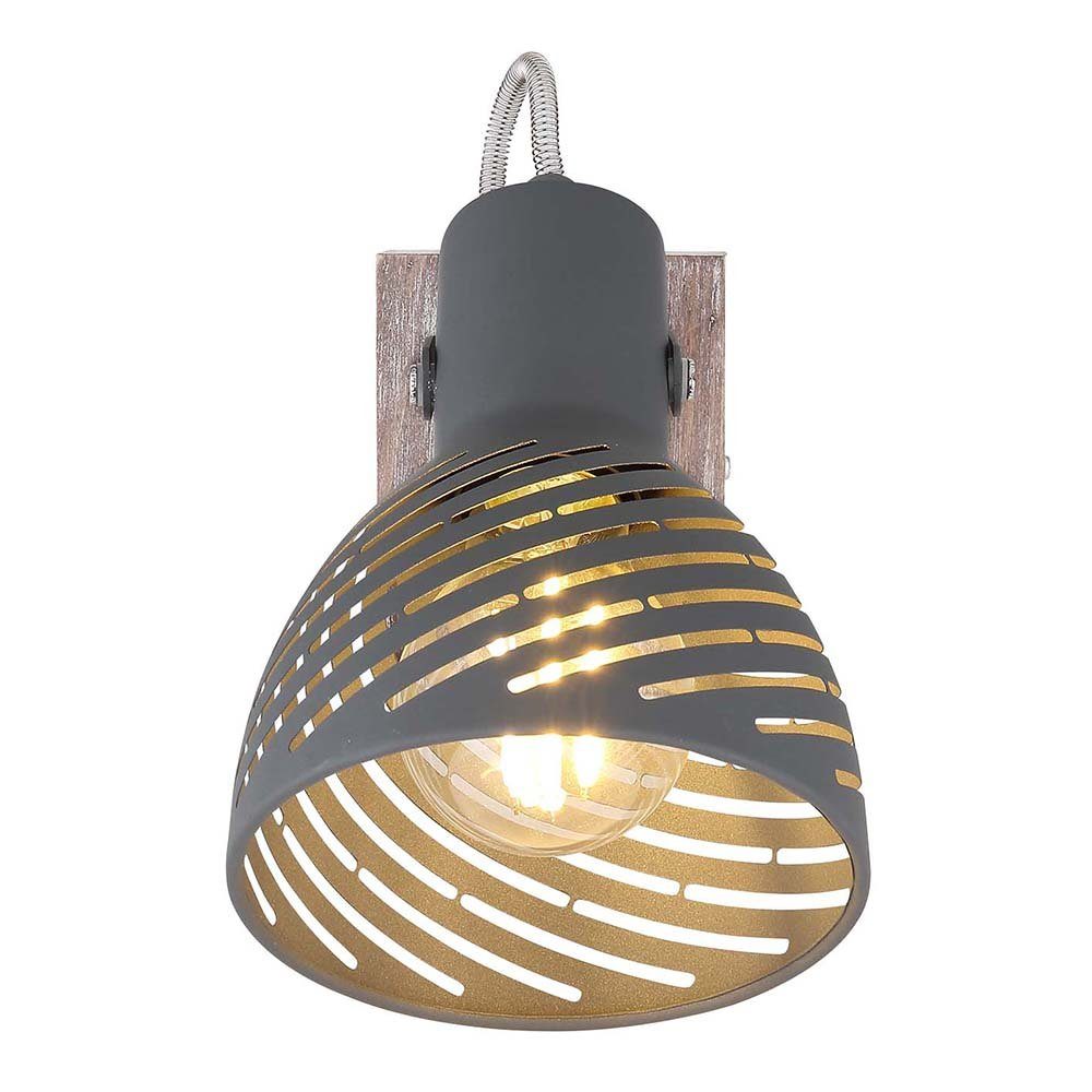etc-shop LED Deckenspot, nicht Wandleuchte Design Metall Holz Leuchtmittel Gitter Wandlampe inklusive, verstellbar grau